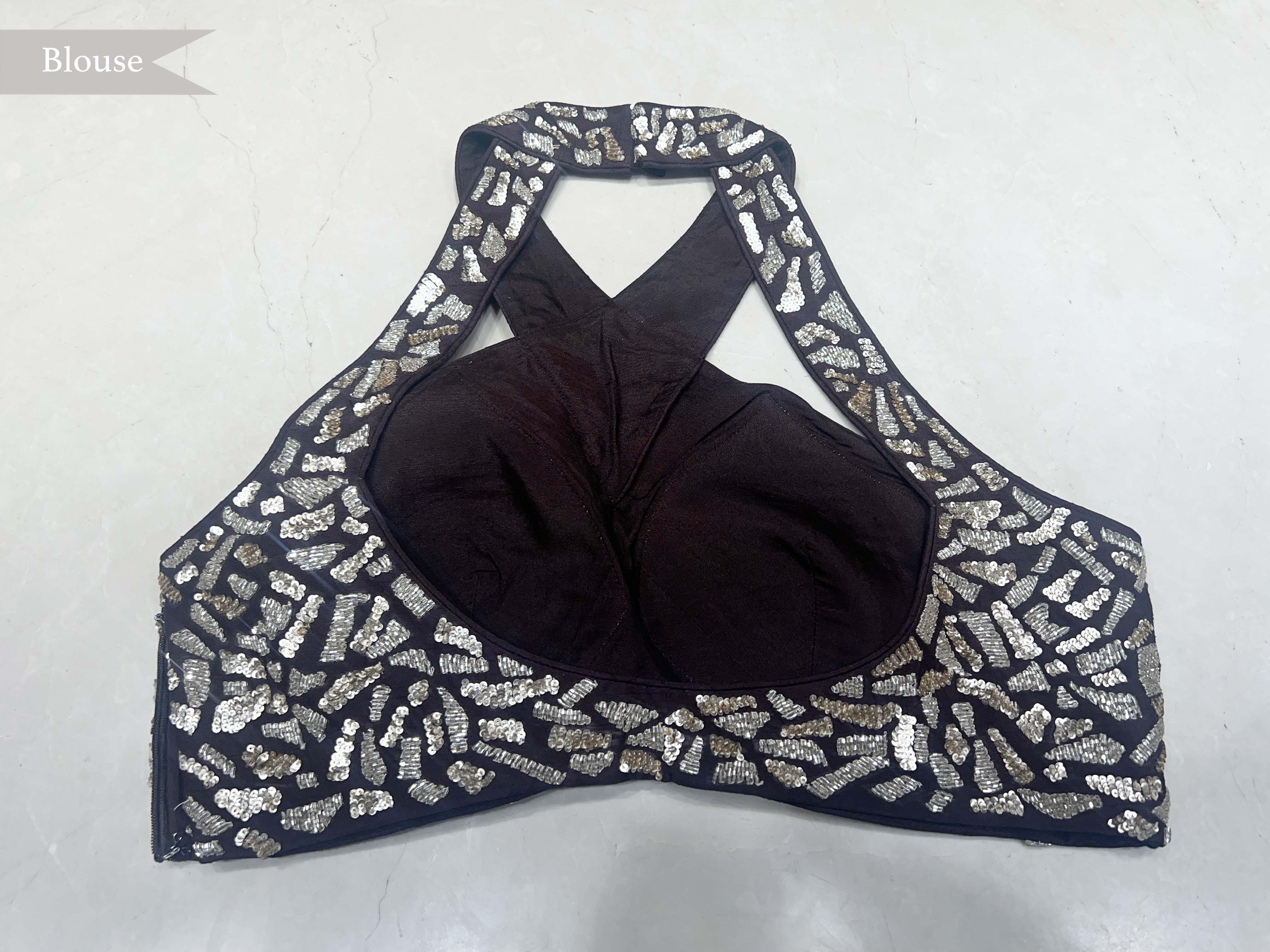 Coffee Brown Georgette Saree with Sequin Border - Mokshaa