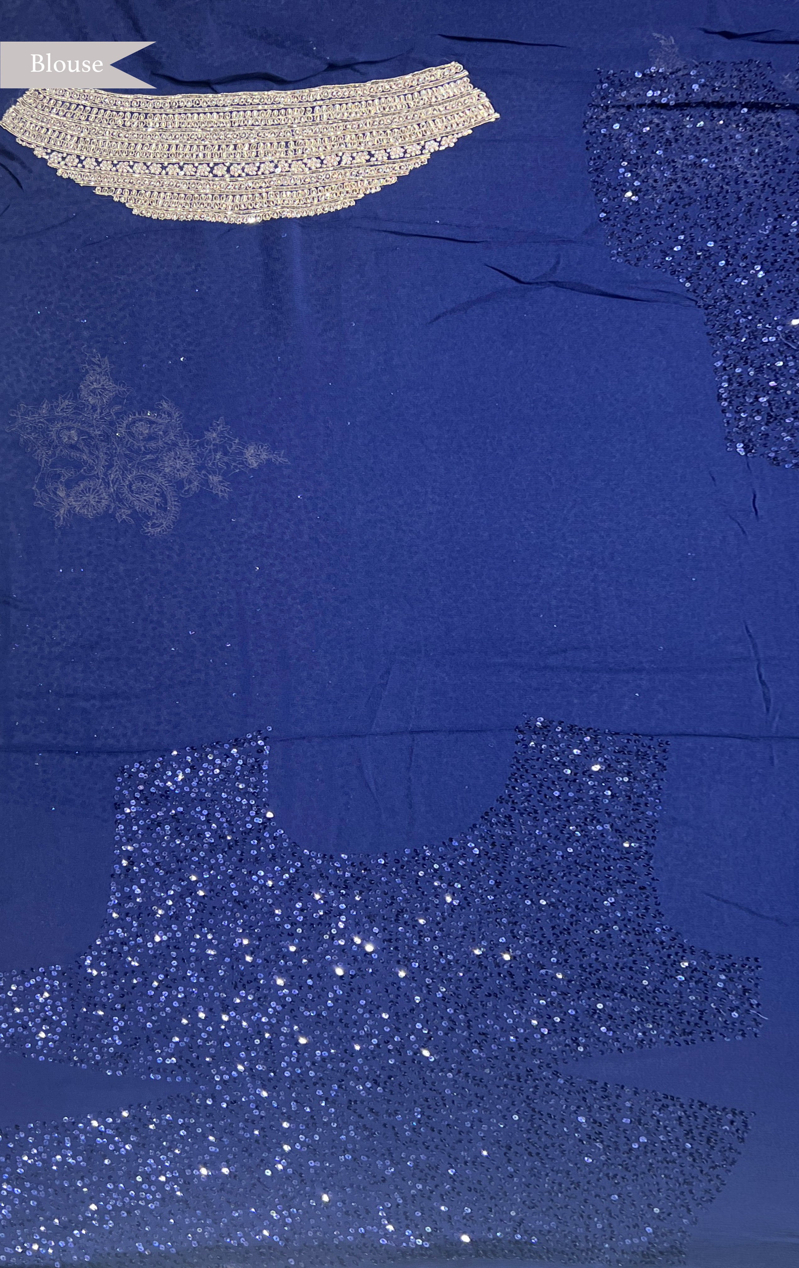 Royal Blue Georgette Saree with All-Over Sequins & Zardosi Border - Mokshaa