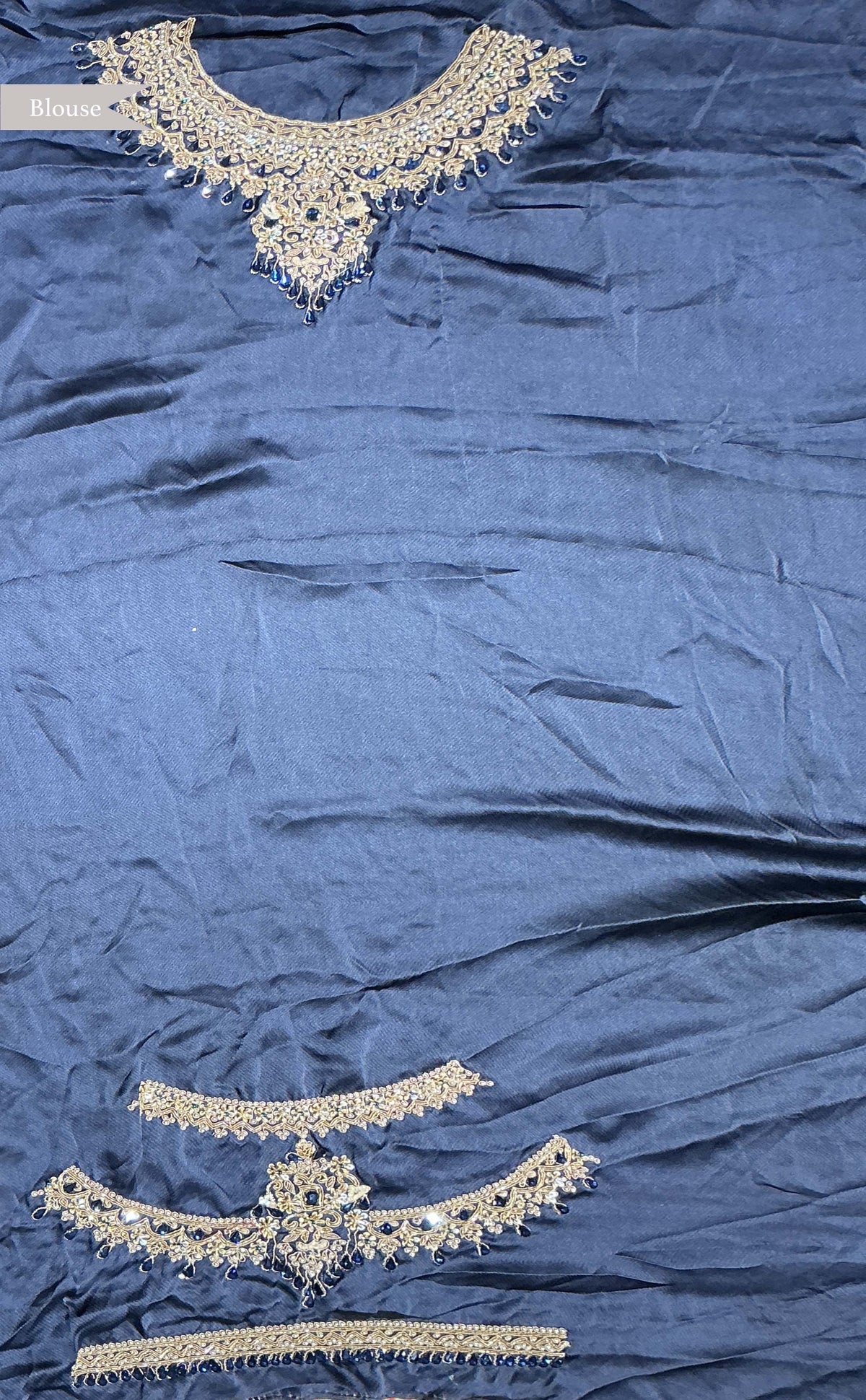 Navy Blue Digital Print Satin Saree - Mokshaa