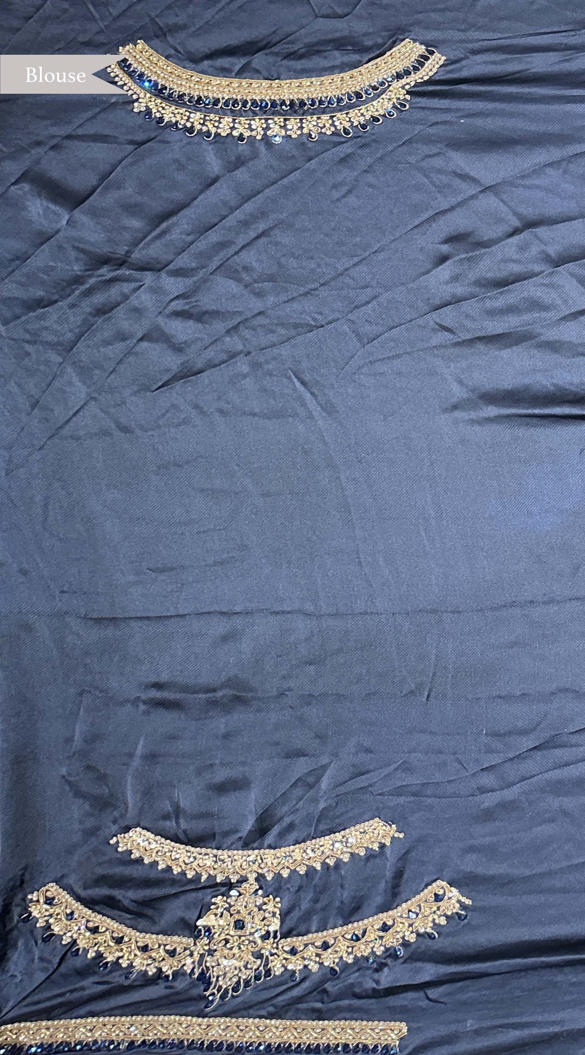 Navy Blue Digital Print Satin Saree - Mokshaa