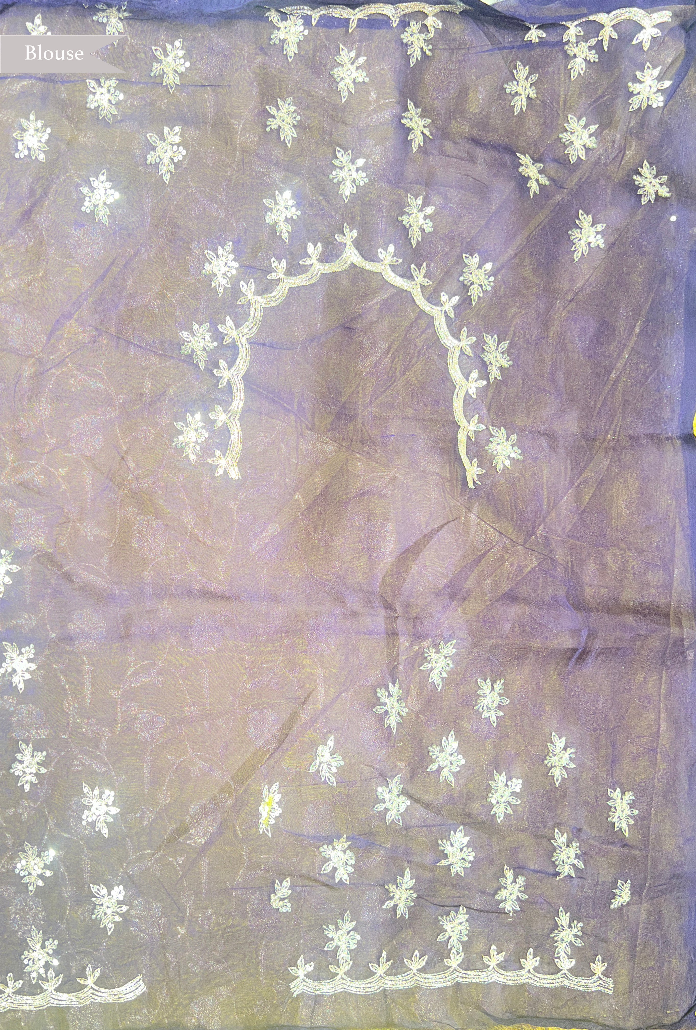 Dark Purple Organza Saree with Appliqué& Pita Zari Work - Mokshaa