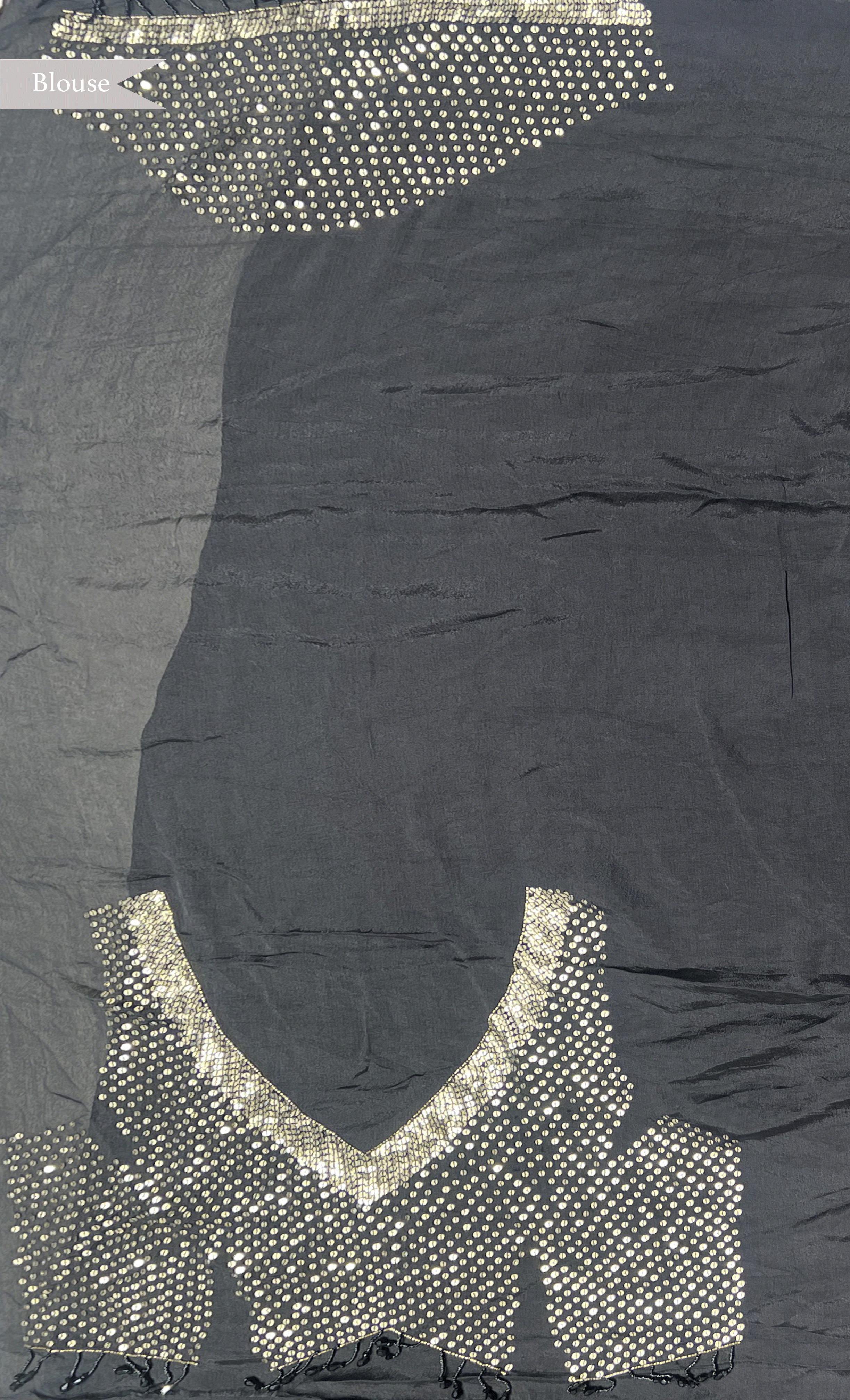 Black Crepe Saree with All-Over Sequin Floral Embroidery