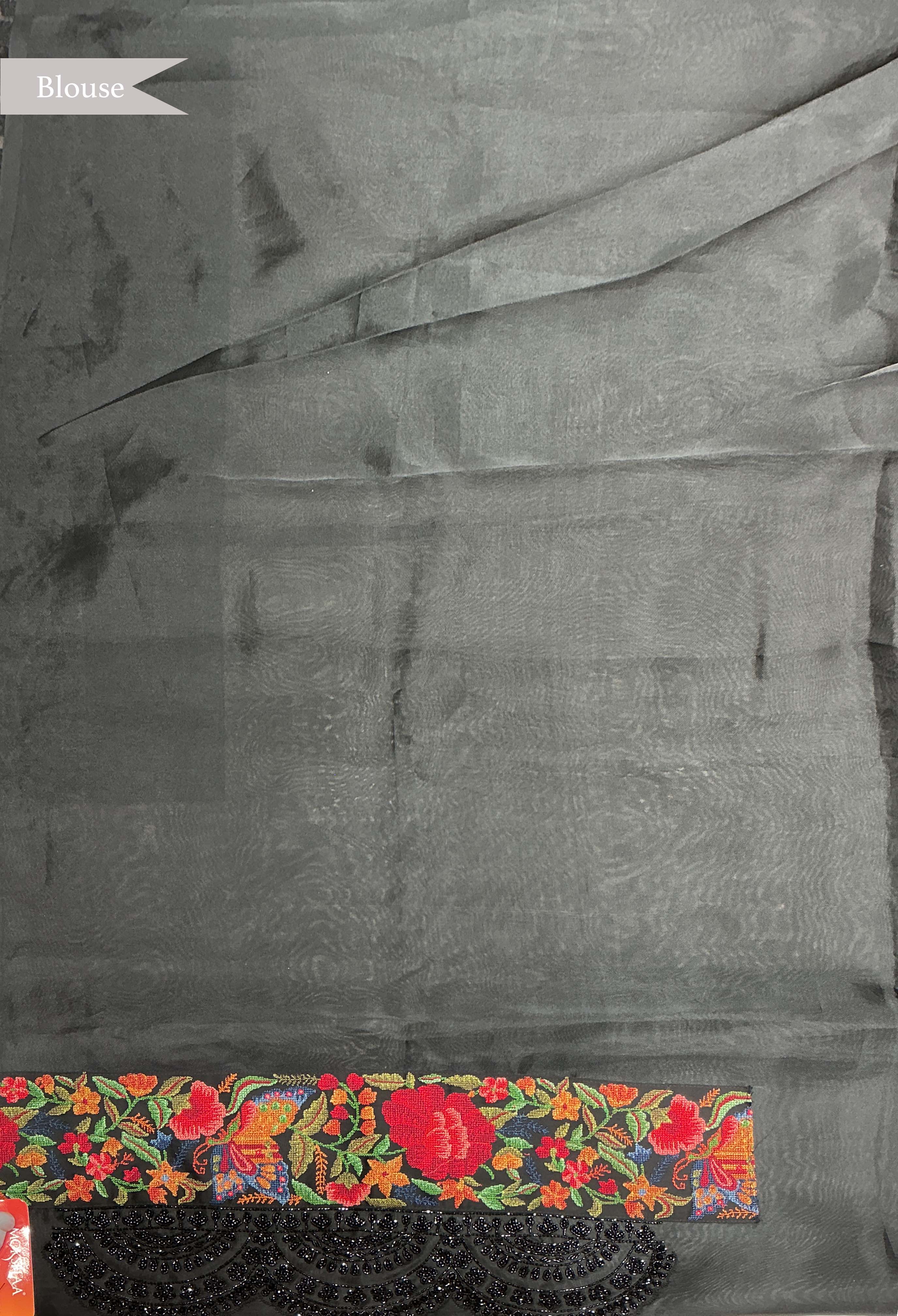 Black Organza Saree with Floral Border