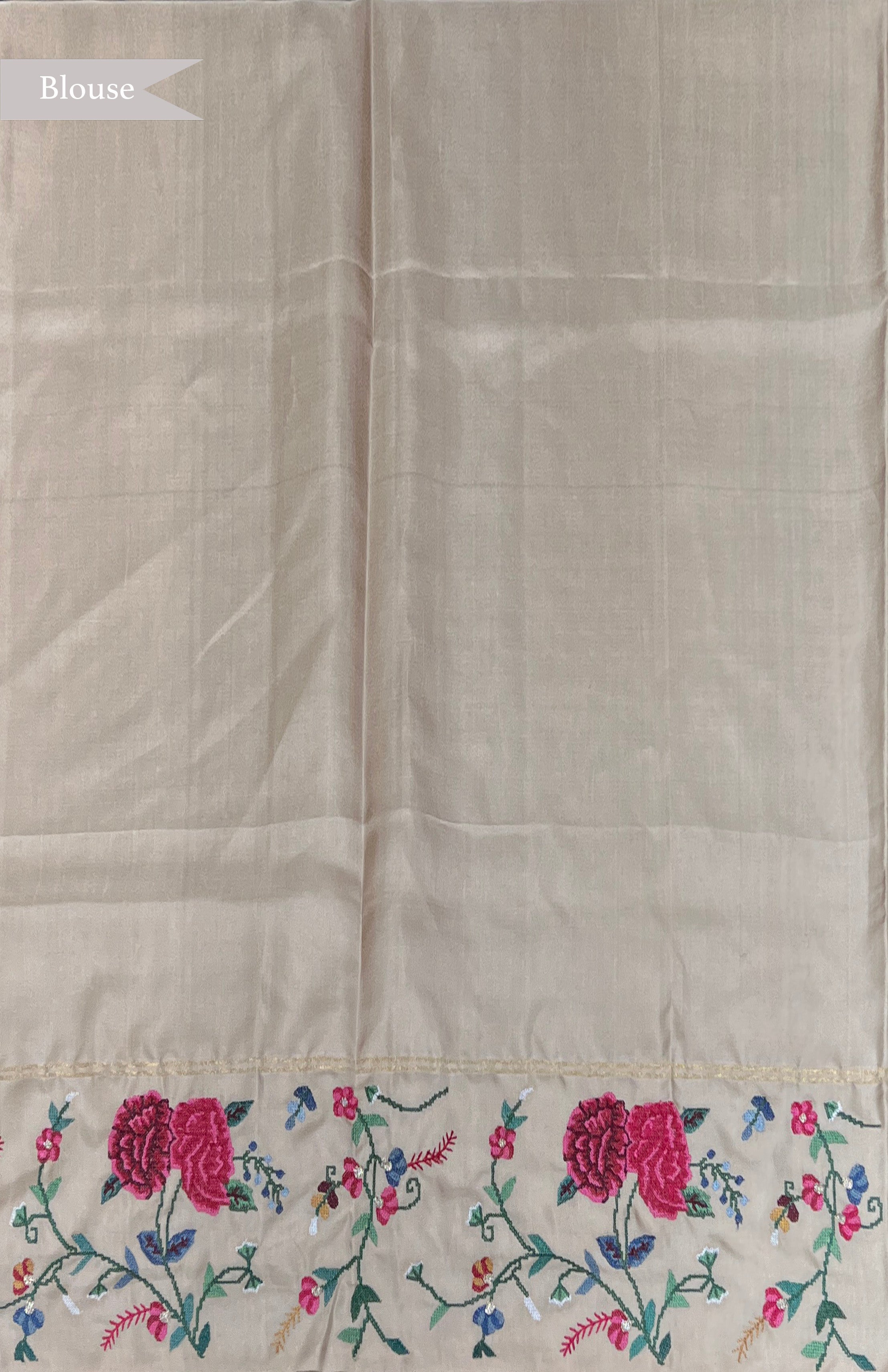 Orange Soft Silk Saree with Floral Cross-Stitch Border