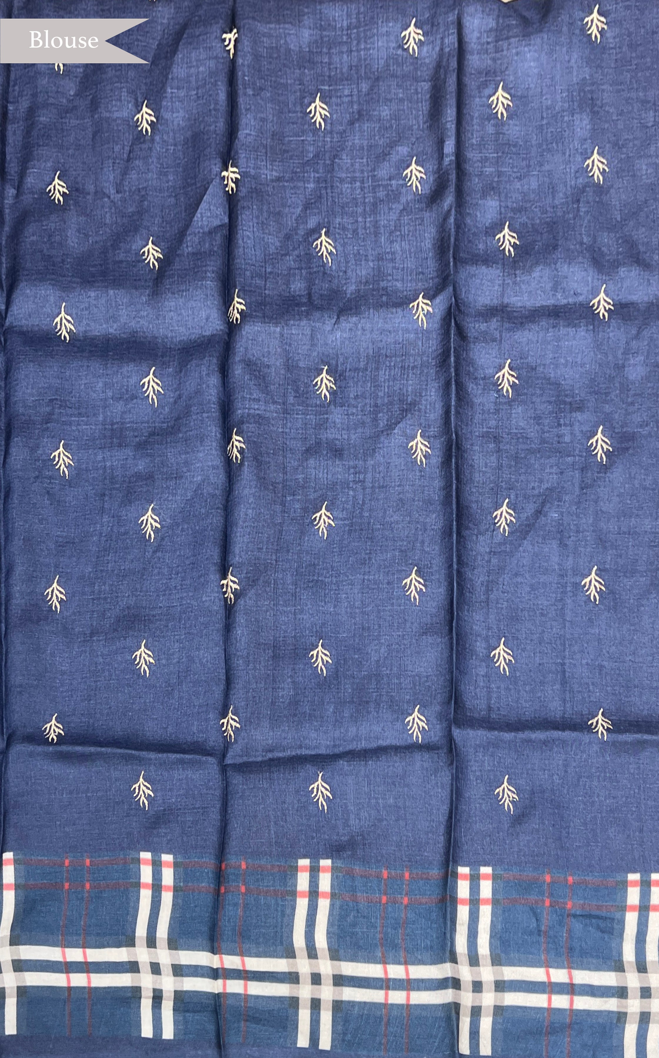 Blue Tussar Saree with Checks and Zari Buttas