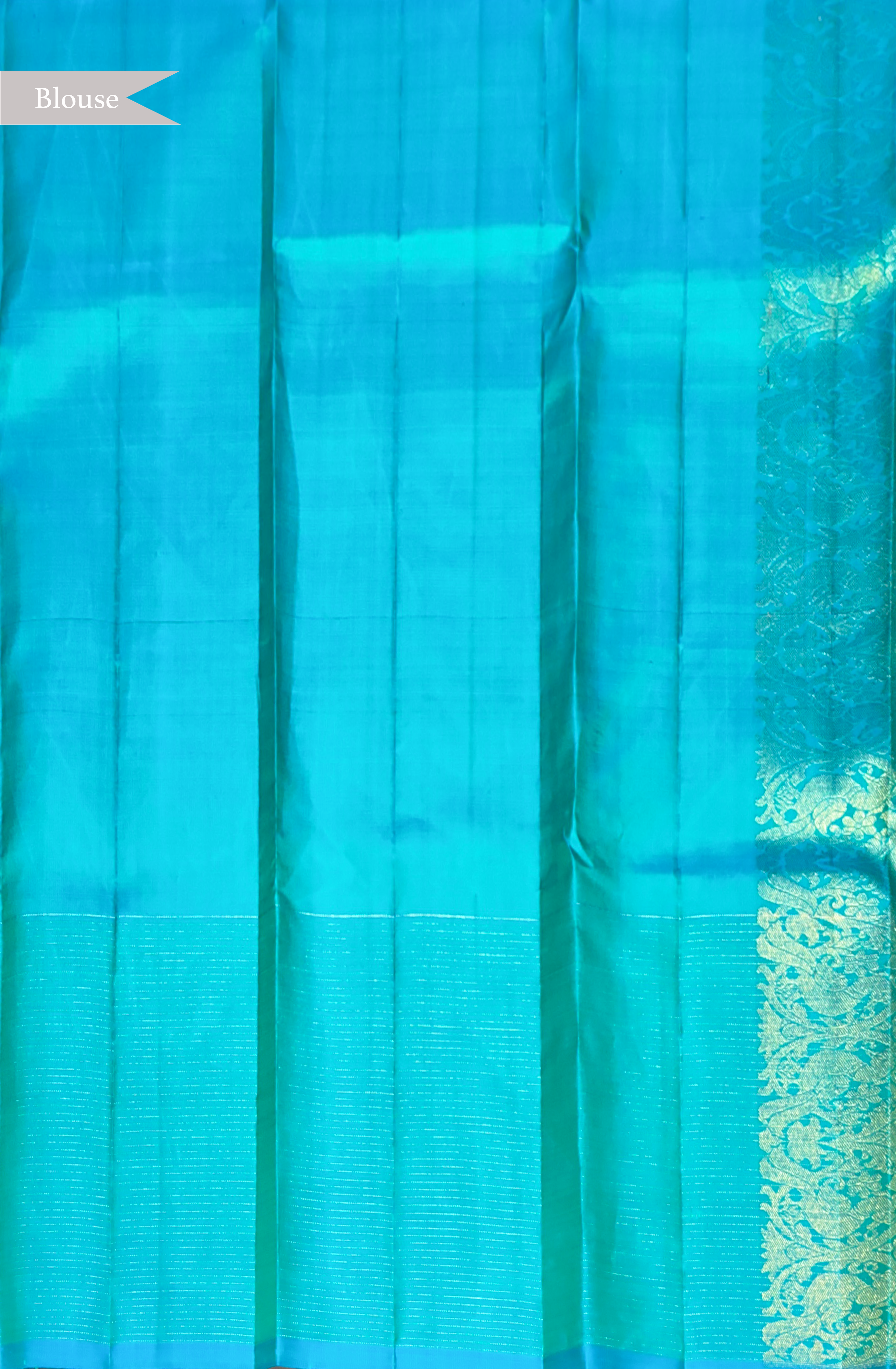 Coral Peach and Aqua Blue Kanchivaram Silk Saree