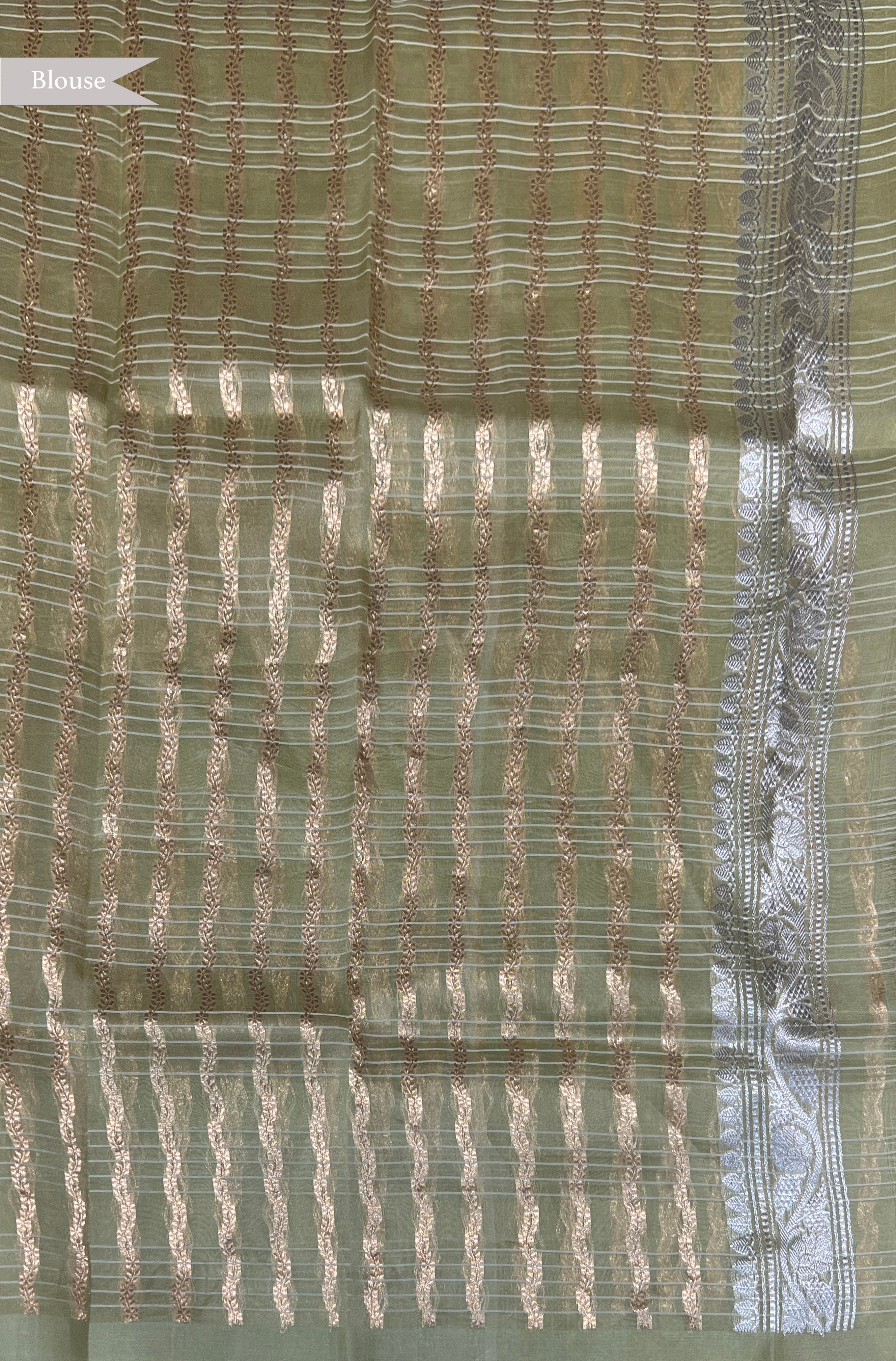 Pista Green Kora Silk Saree with Checks and Woven Motifs