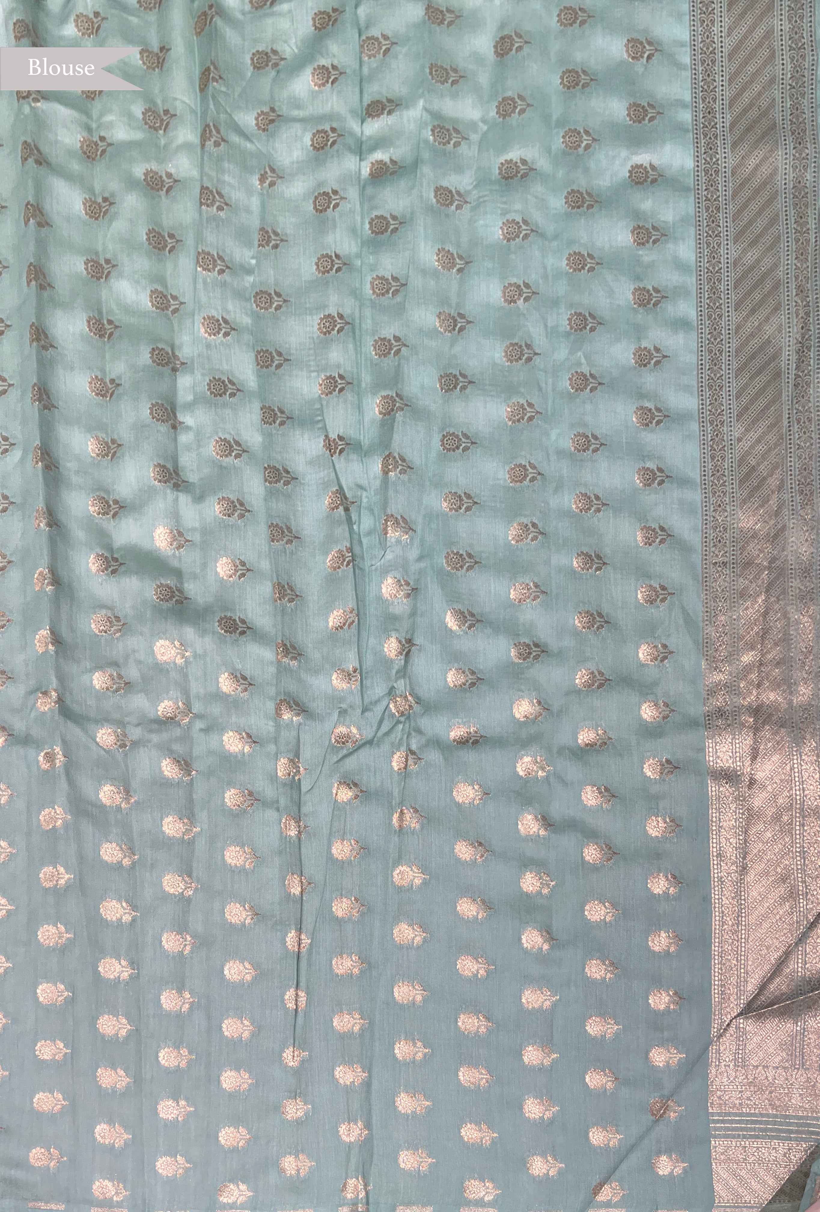 Aqua Green Banarasi Silk Saree with Zari Buttis, Stripes and Rich Zari Border