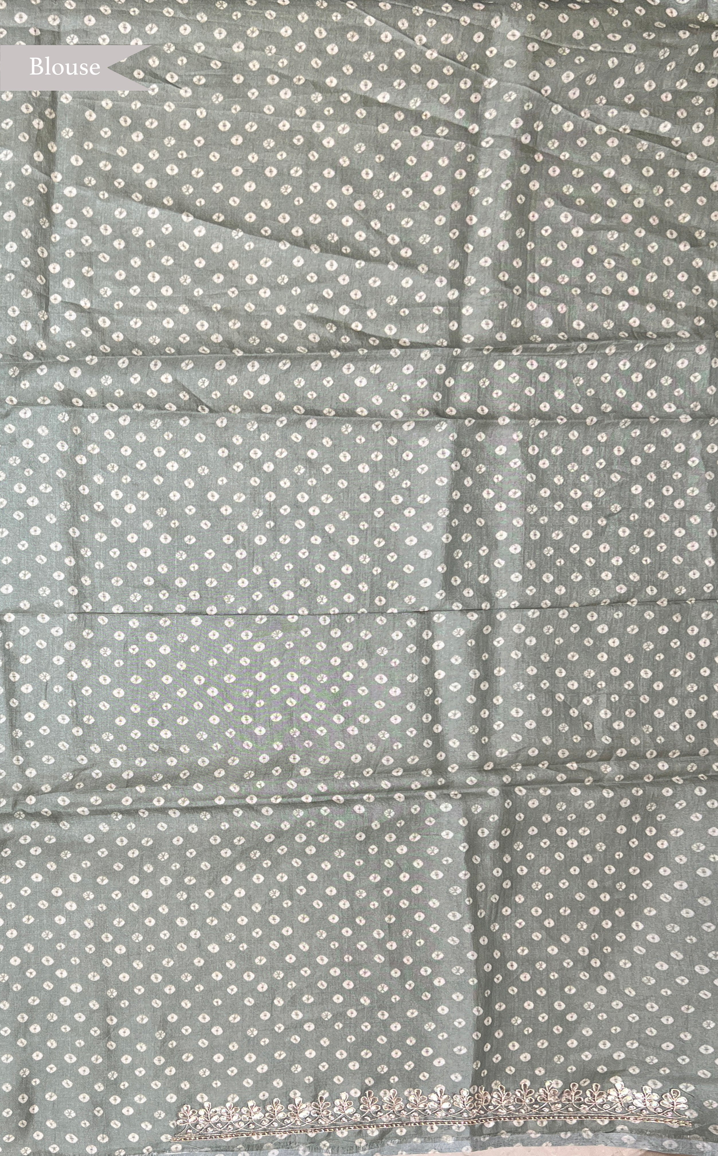 Light Blue Printed Tussar Silk Saree with Sequins & Aari Work