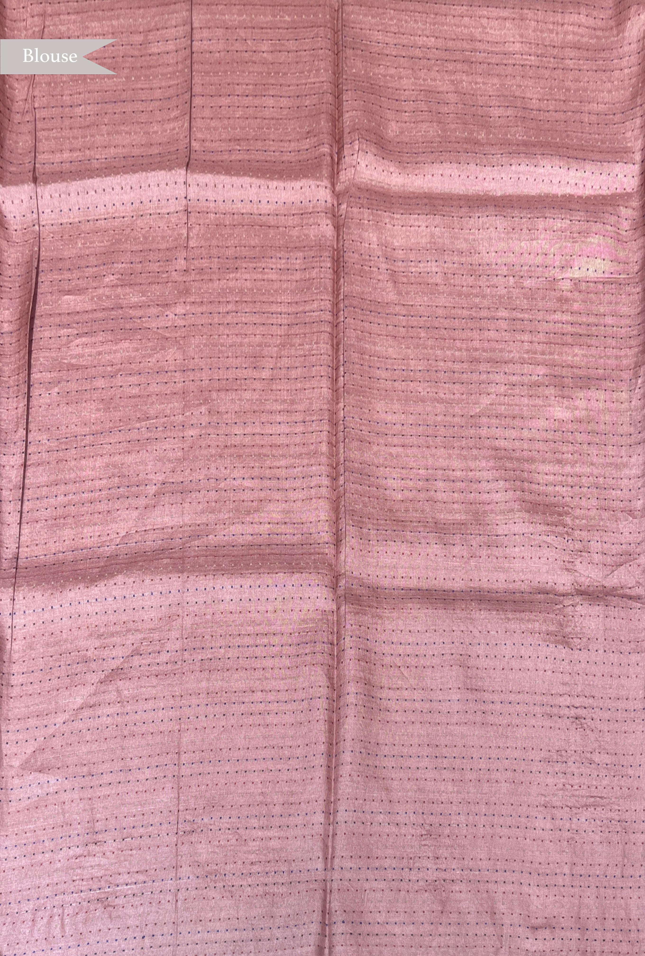 Dusty Peach Tussar Saree with Kantha Embroidery