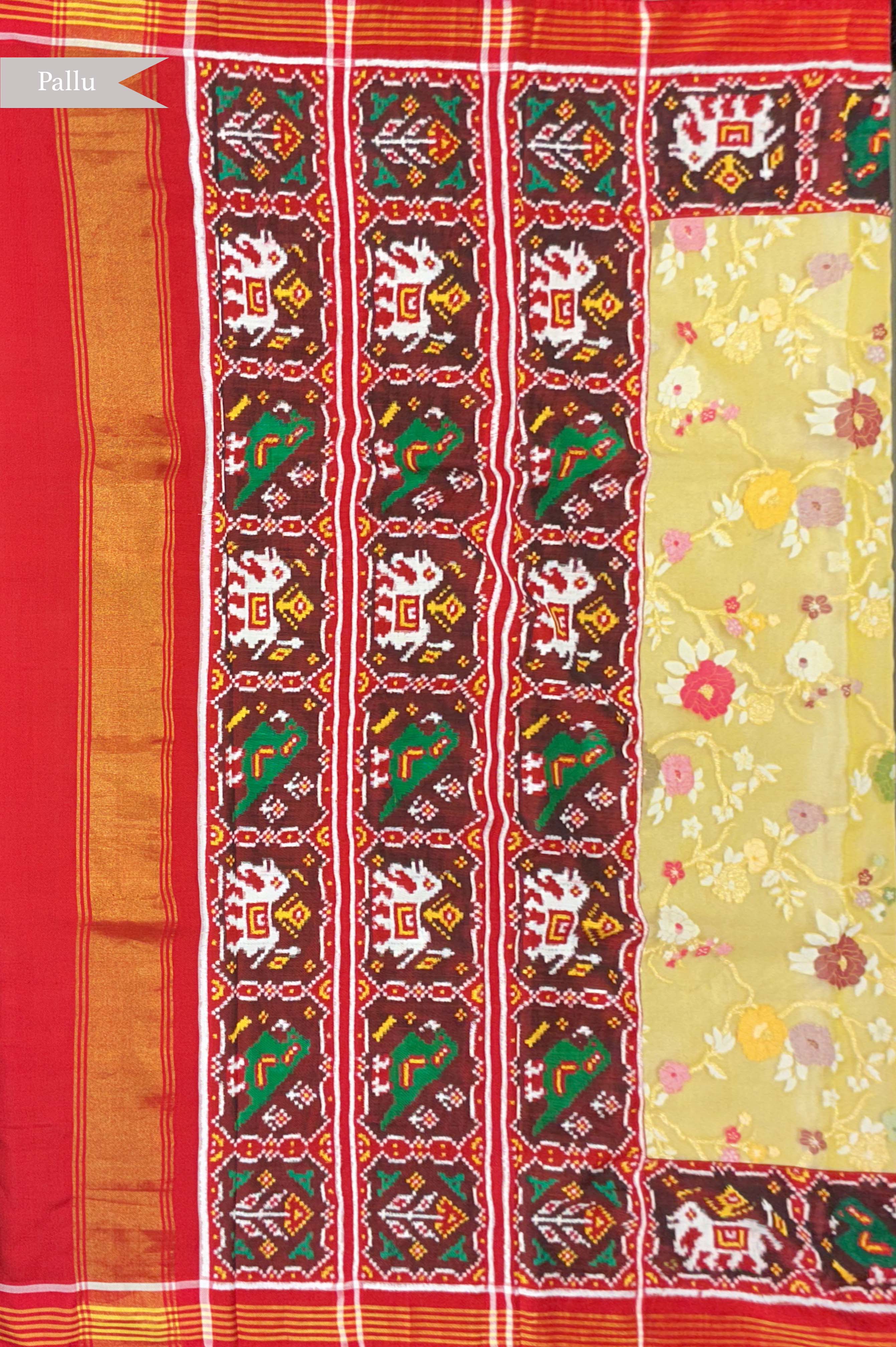 Pastel Yellow Kora Jamdhani Saree