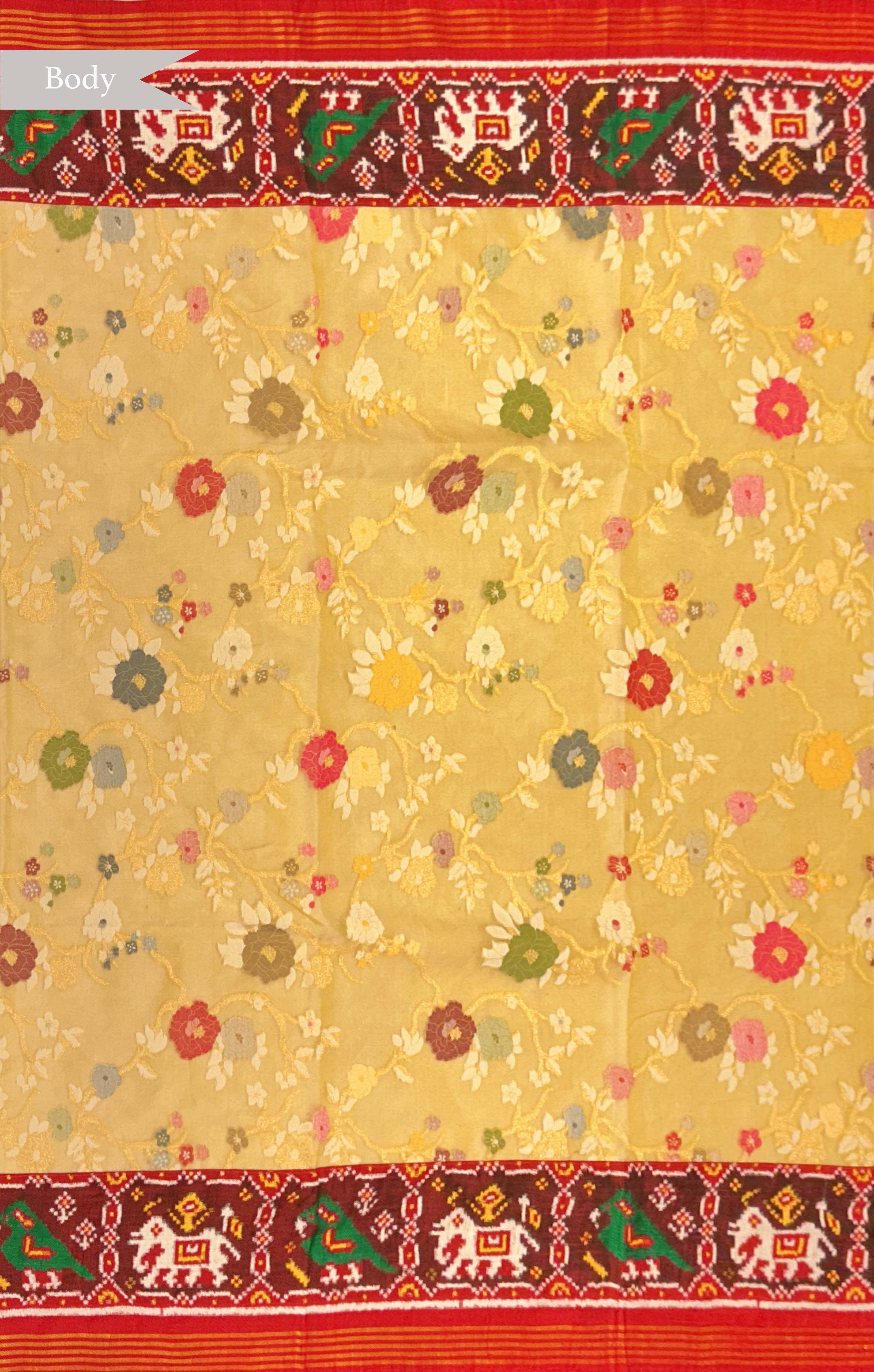 Pastel Yellow Kora Jamdhani Saree