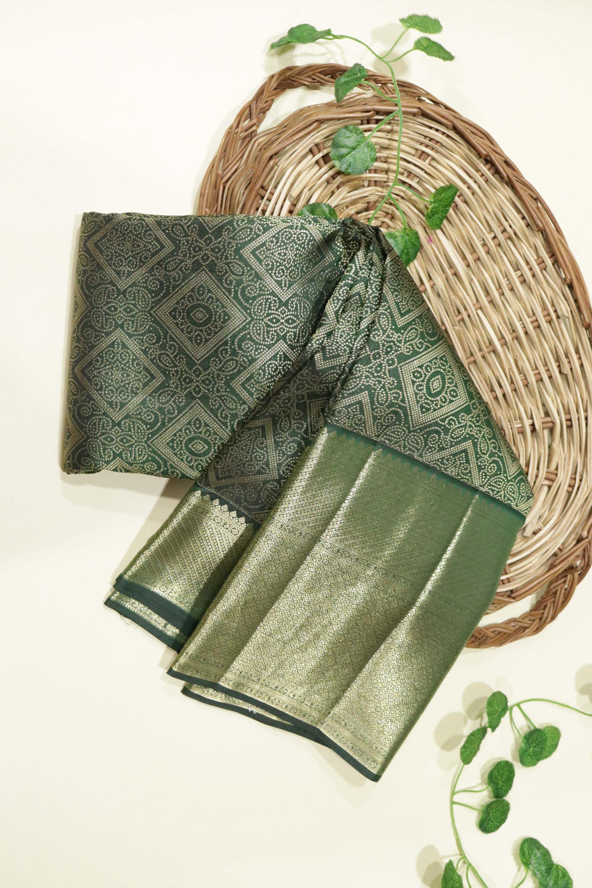 Bottle Green Kanchipuram Silk Saree - Mokshaa