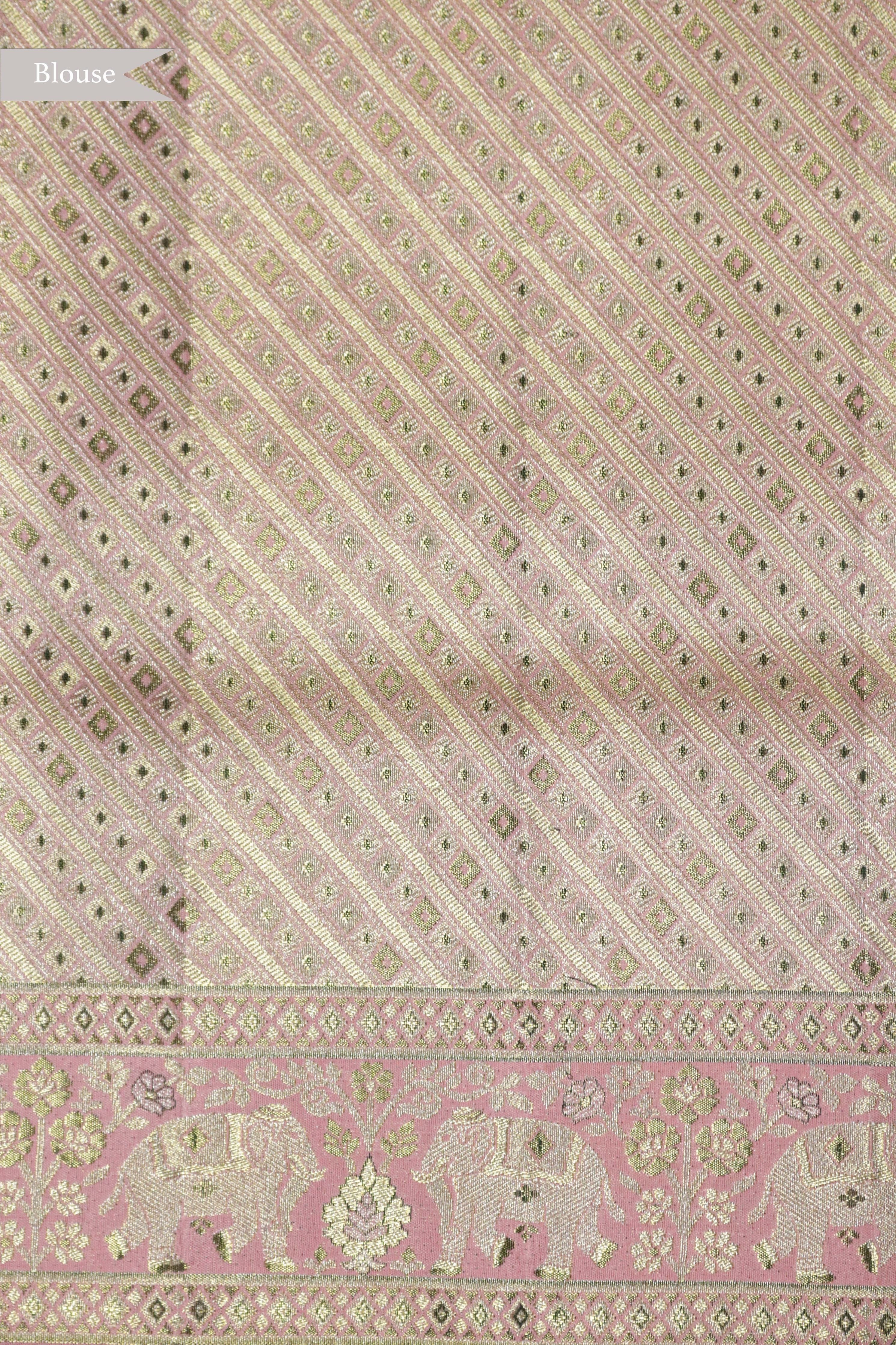 Peach Kanchipuram Tissue Silk Saree with Figure Border - Mokshaa