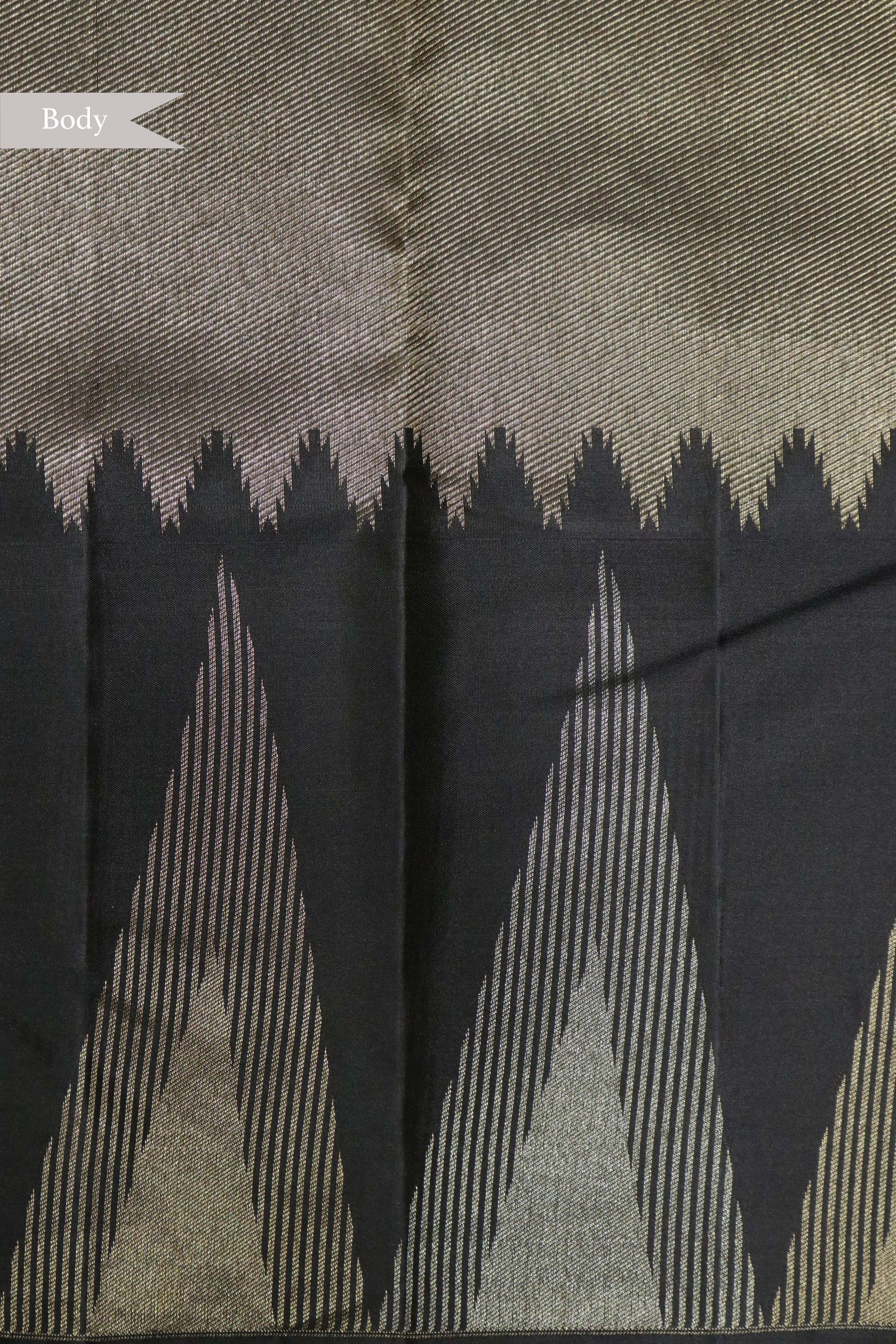 Gold and Black Tissue Kanchipuram Silk Saree with Temple Border - Mokshaa