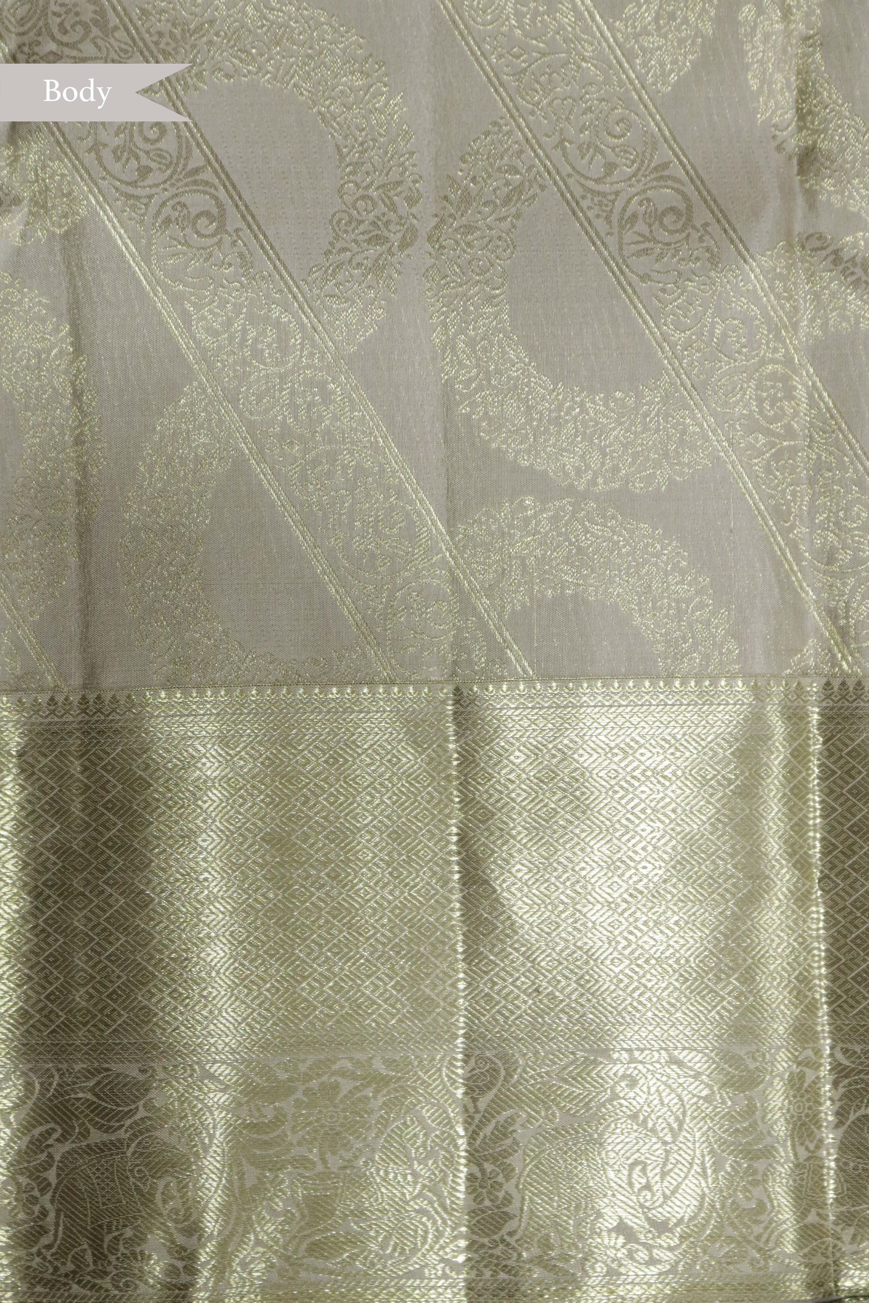 Light Grey Kanchipuram Silk Saree with Fancy Zari Weaving - Mokshaa