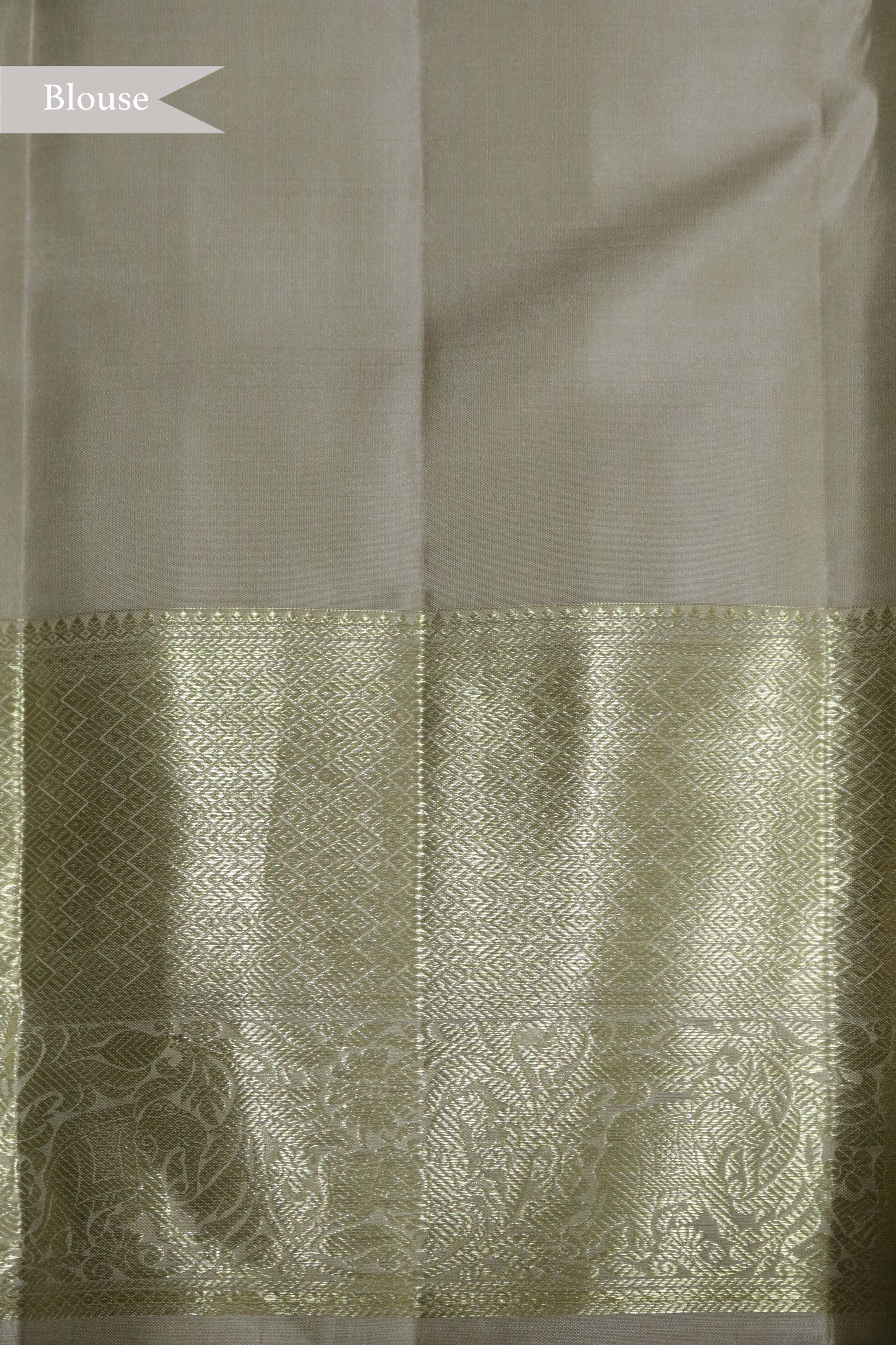 Light Grey Kanchipuram Silk Saree with Fancy Zari Weaving - Mokshaa