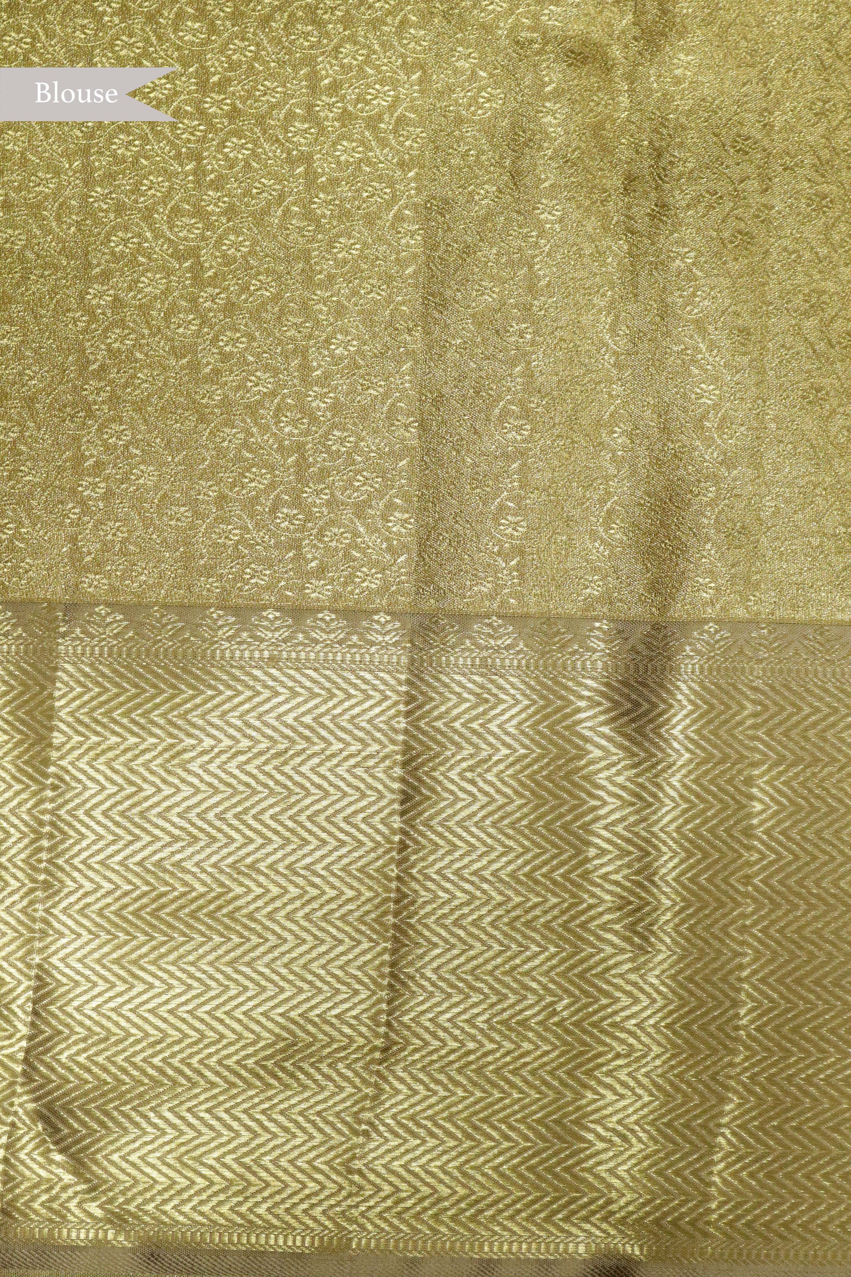 Green Kanchipuram Tissue Silk Saree with Gold Zari Border - Mokshaa