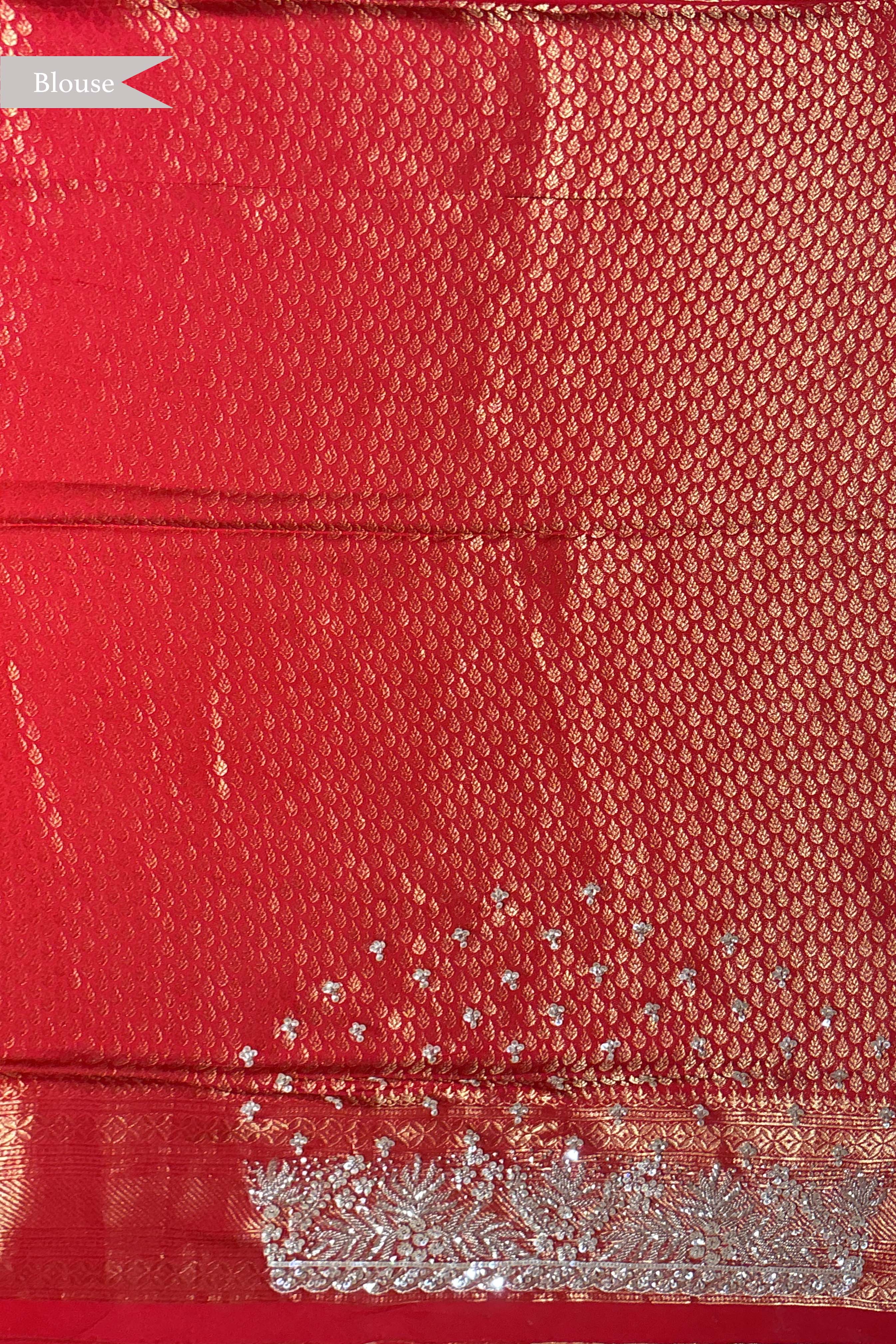 Red Banarasi Silk Saree with Embellished Border