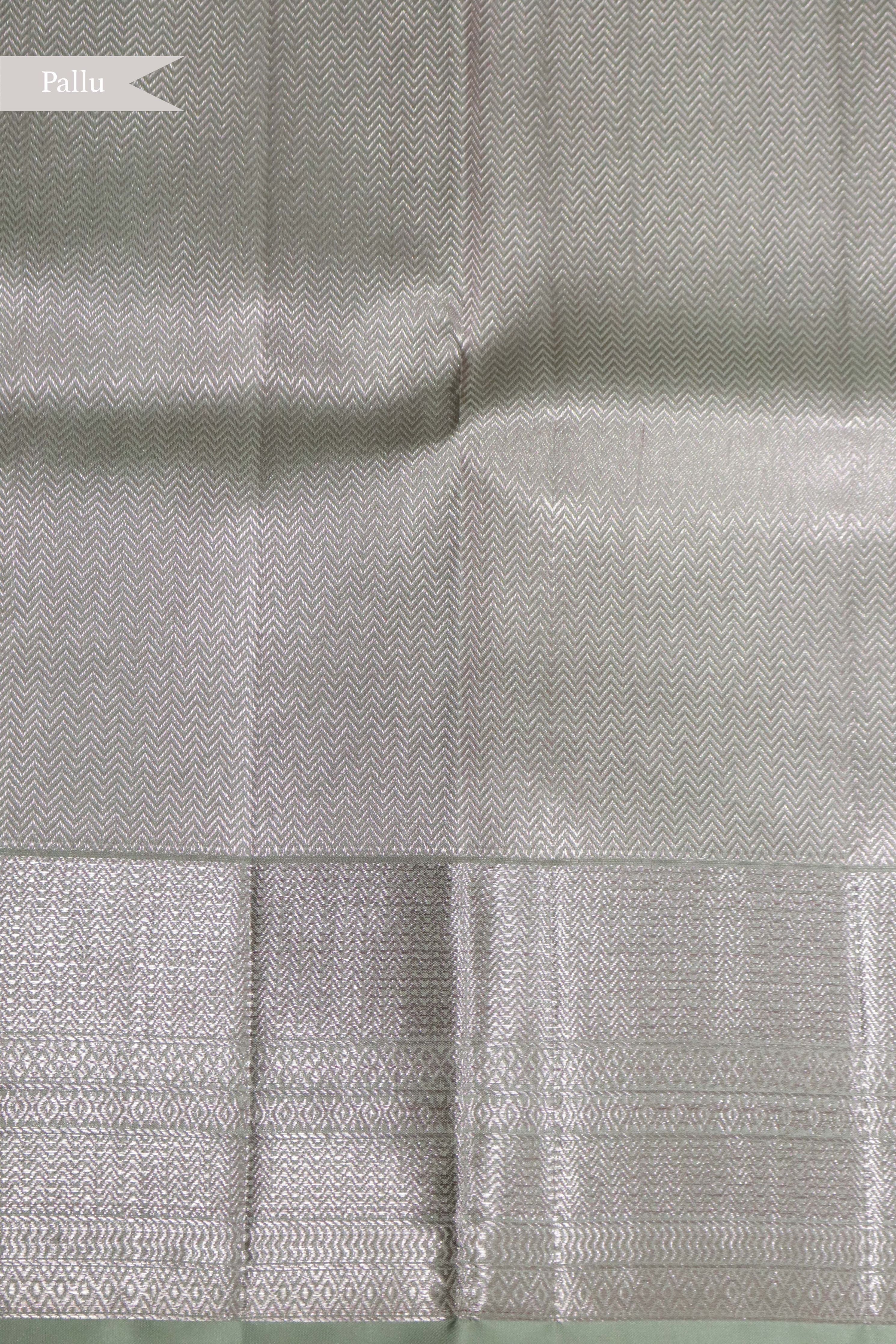 Pastel Green Kanchipuram Silk Saree with Rose Gold Zari - Mokshaa
