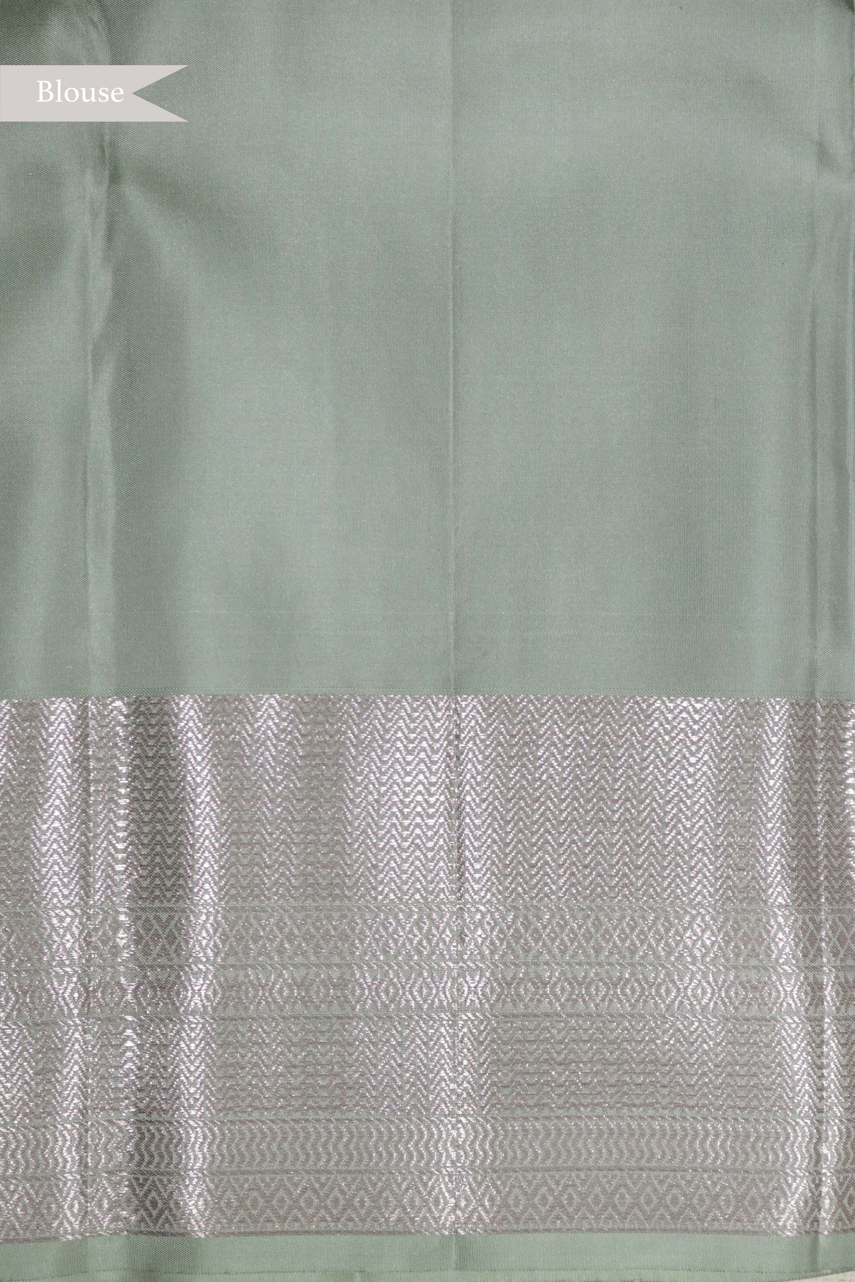 Pastel Green Kanchipuram Silk Saree with Rose Gold Zari - Mokshaa