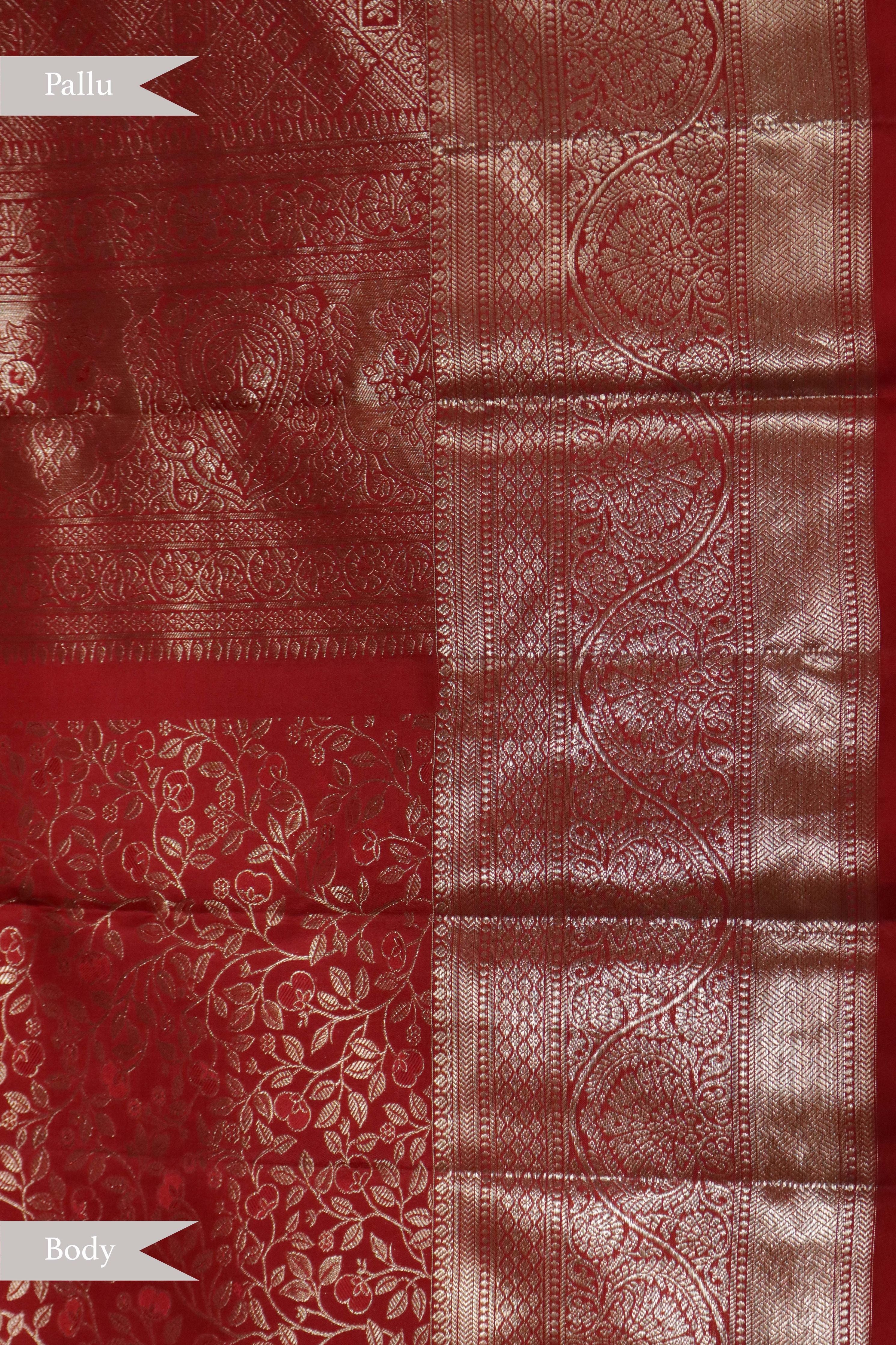 Red Jaal Woven Kanchipuram Silk Saree - Mokshaa
