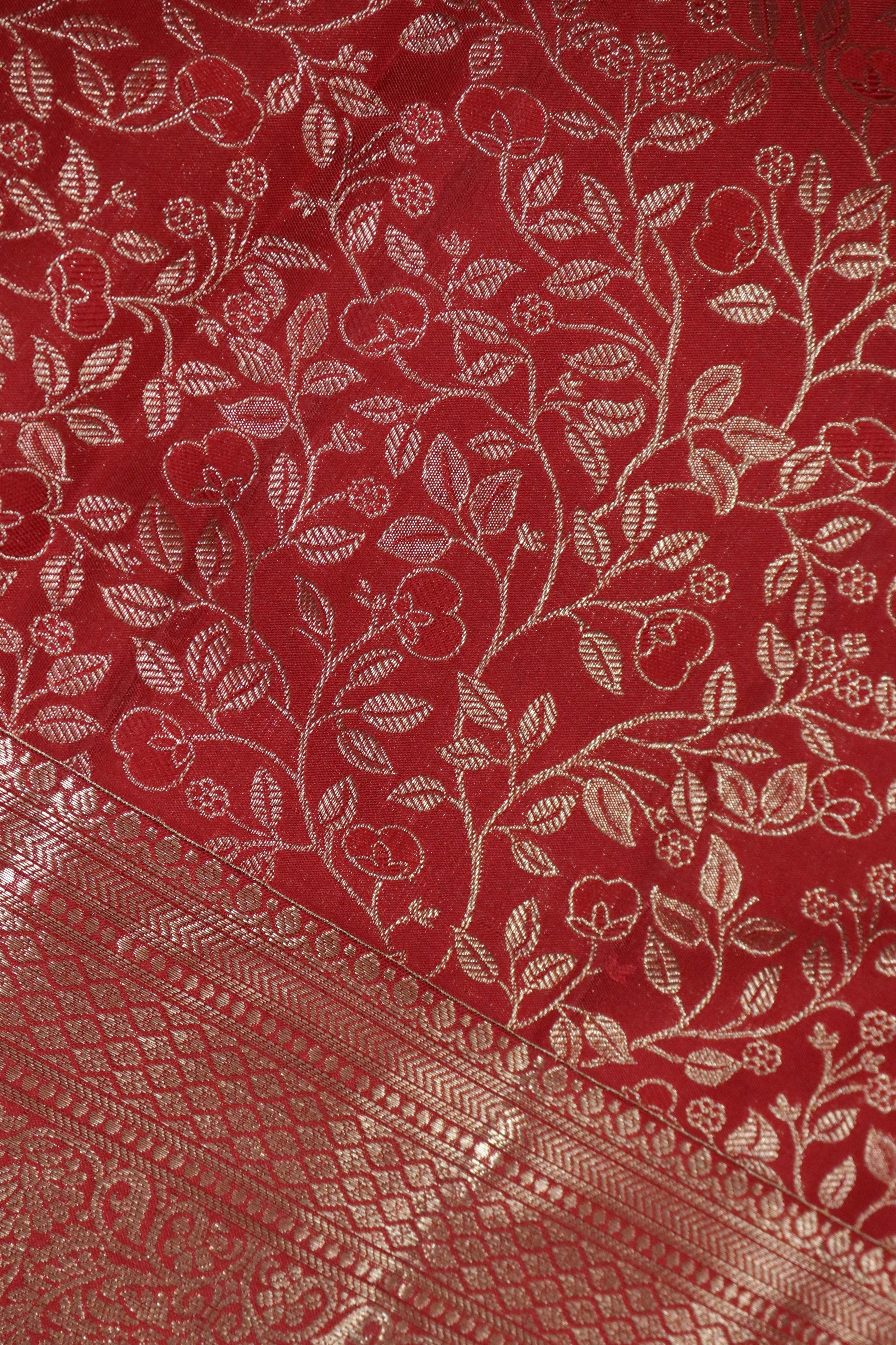 Red Jaal Woven Kanchipuram Silk Saree - Mokshaa