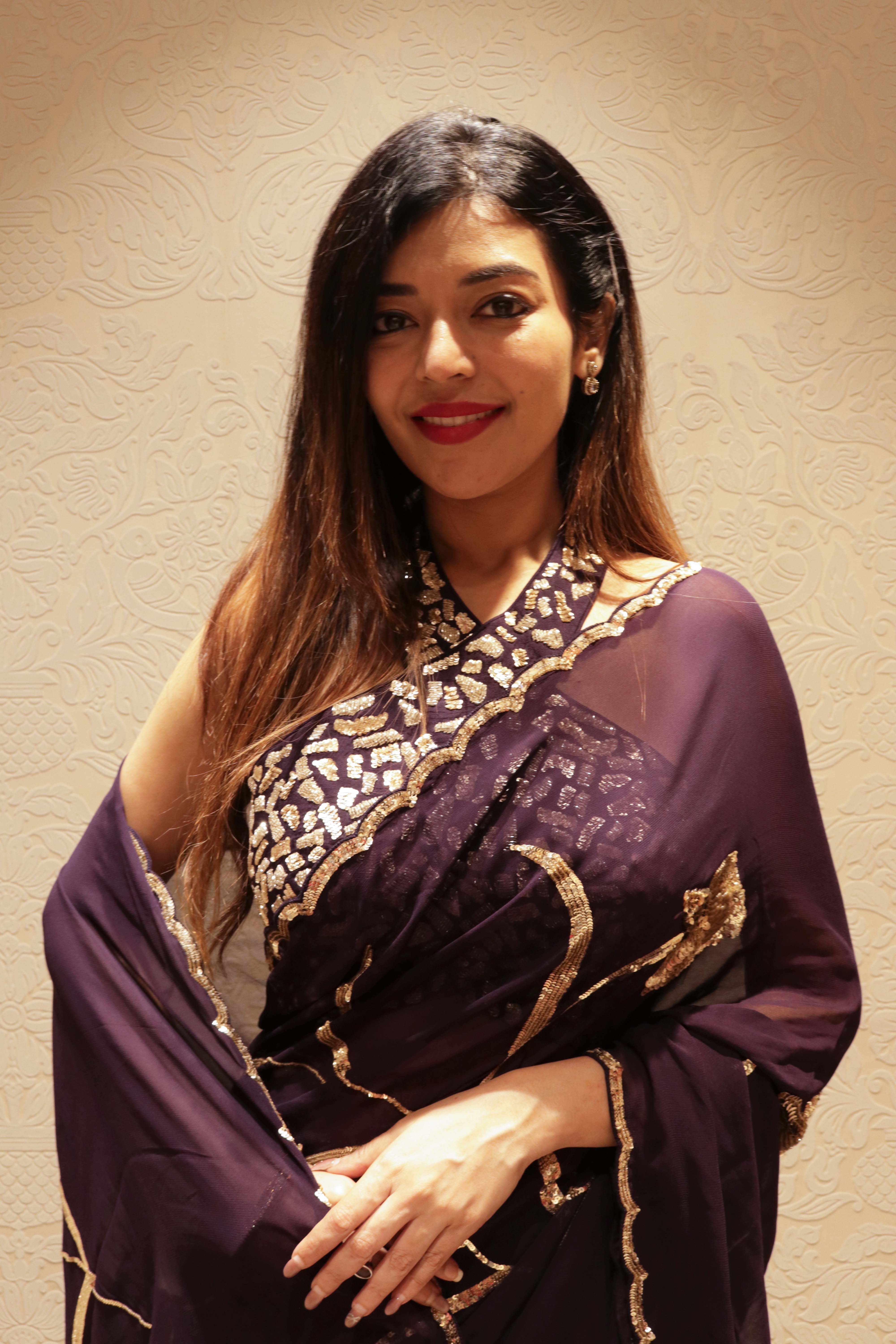 Purple Georgette Sequin Saree - Mokshaa