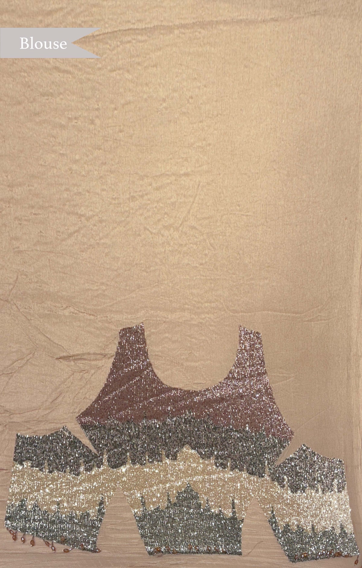 Brown Crush Crepe Saree with Sequin Work - Mokshaa