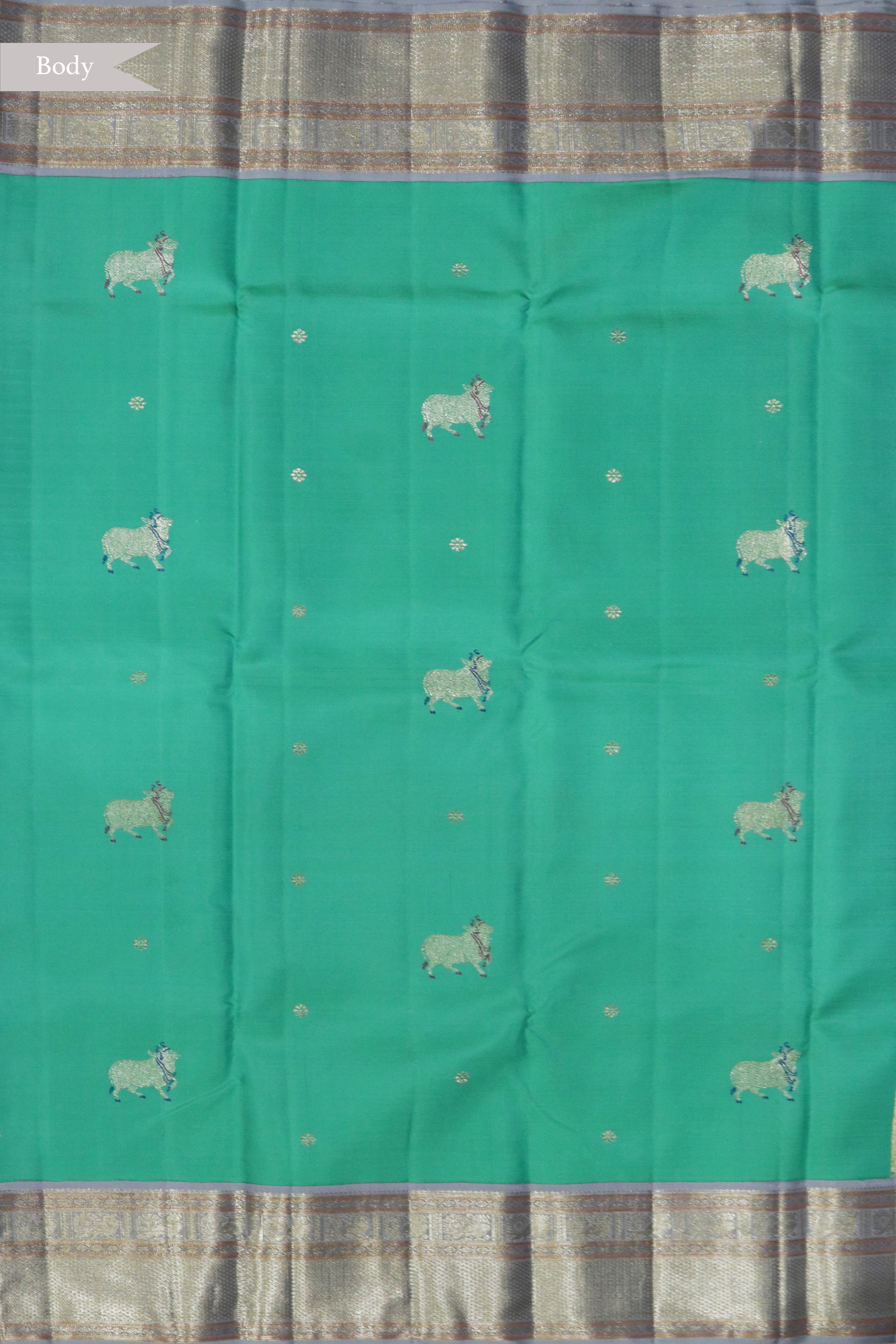 Teal Blue Kanchivaram Silk  Contrast Beige Zari Border