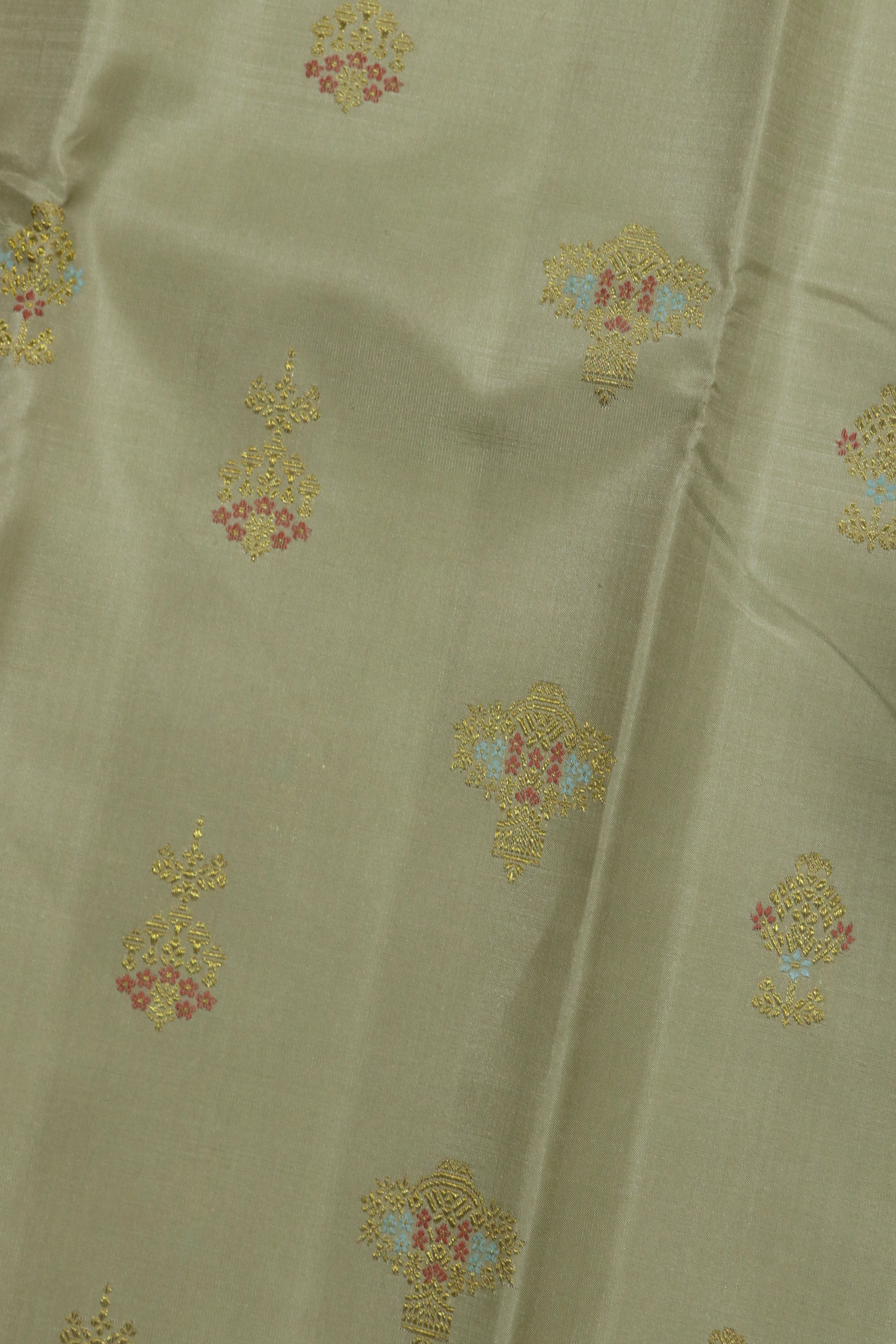 Beige Kanchivaram Silk Saree with Meenakari Motifs and Rich Zari Contrast Border