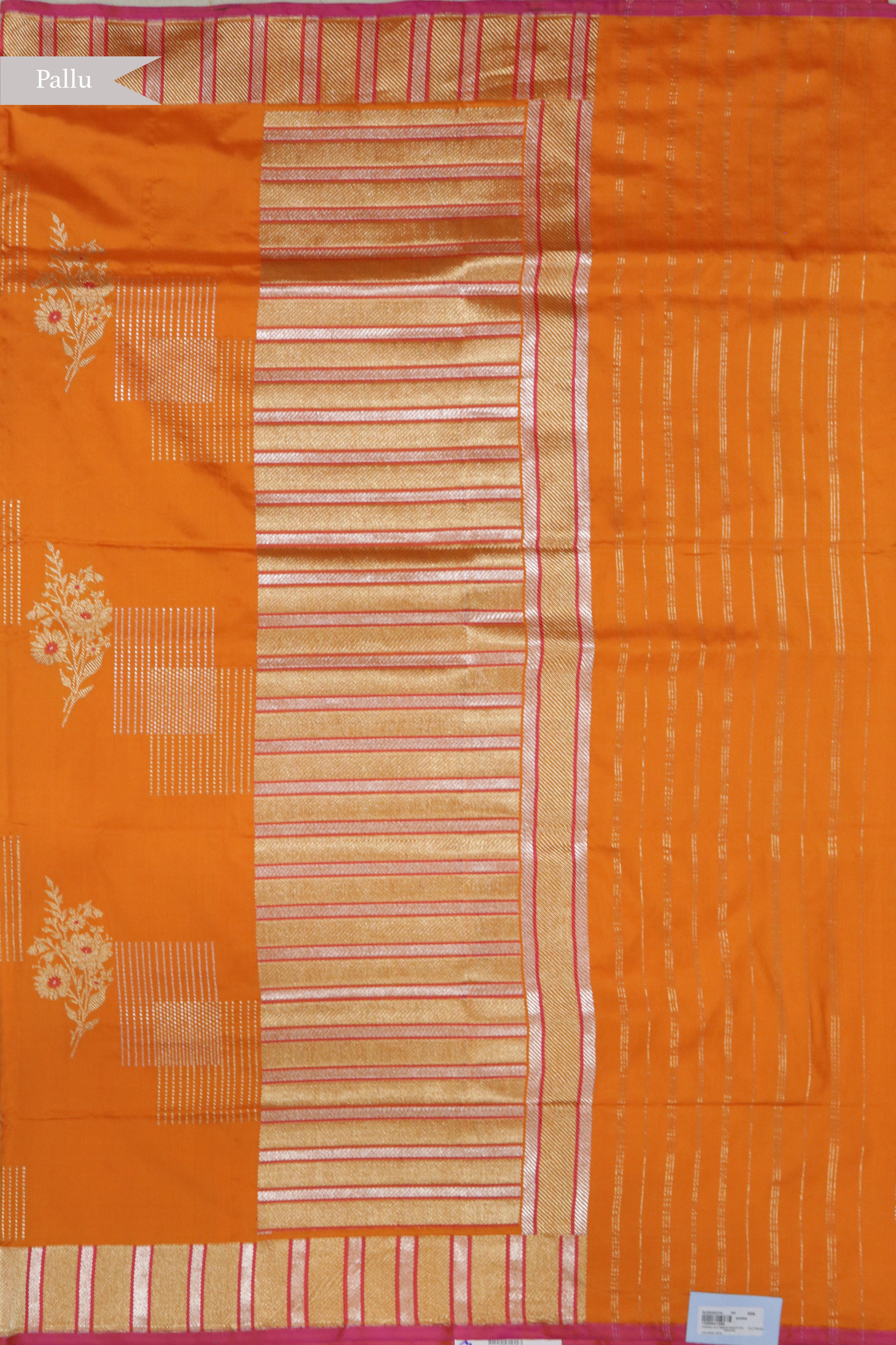 Orange Banarasi Silk Saree with Fancy Butta and Contrast Rangkat Zari Border