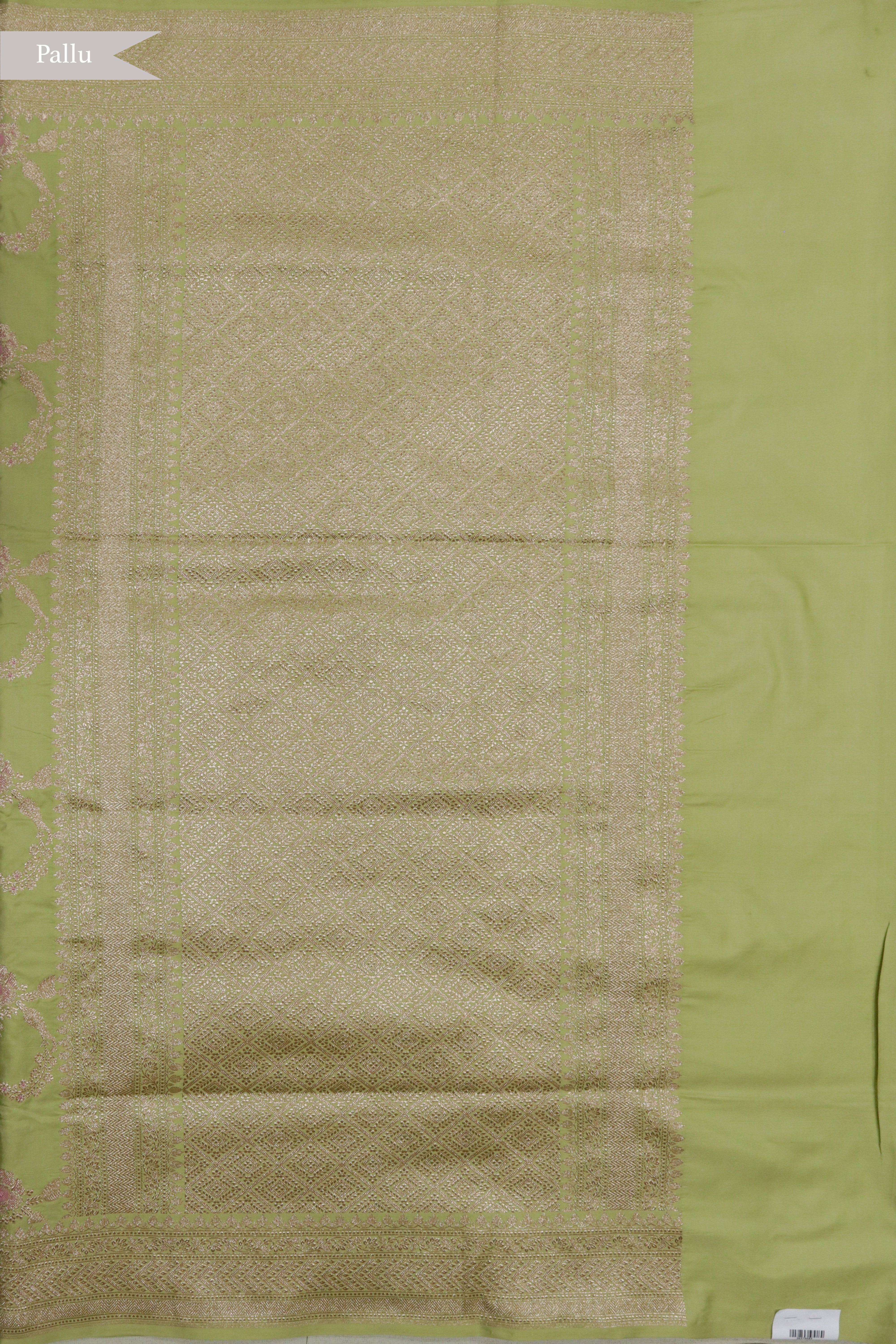 Pista Green Banarasi Silk Saree with Meenakari Jaal and Zari Border