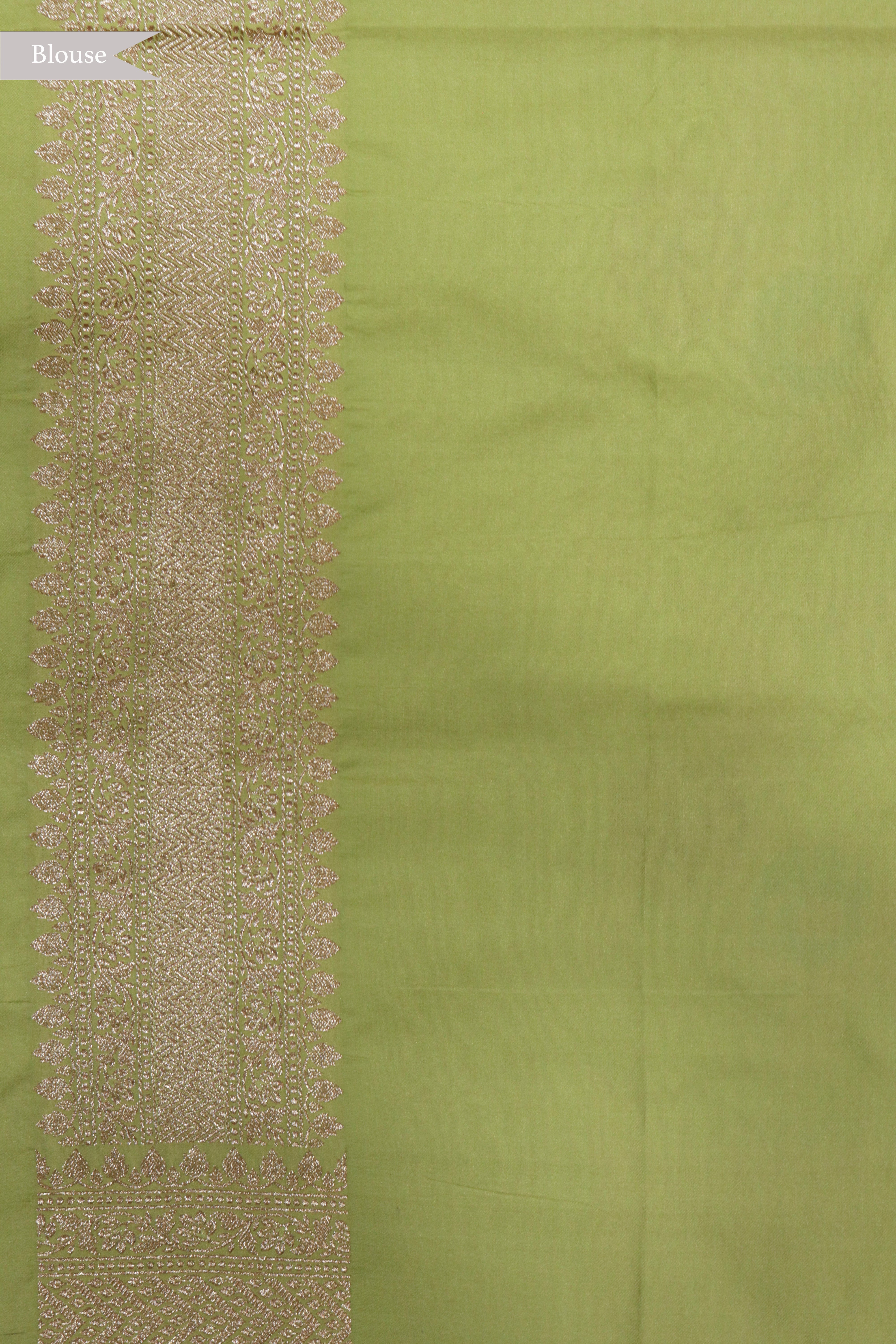 Pista Green Banarasi Silk Saree with Meenakari Jaal and Zari Border