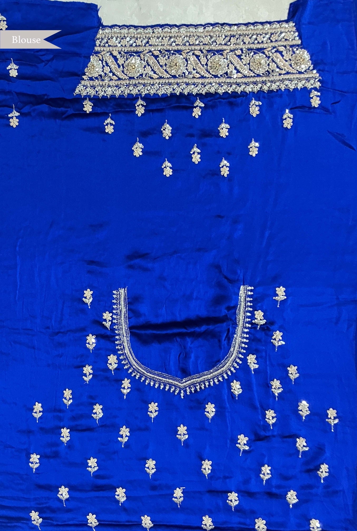 Ink Blue Satin Saree with Zardosi Embroidery