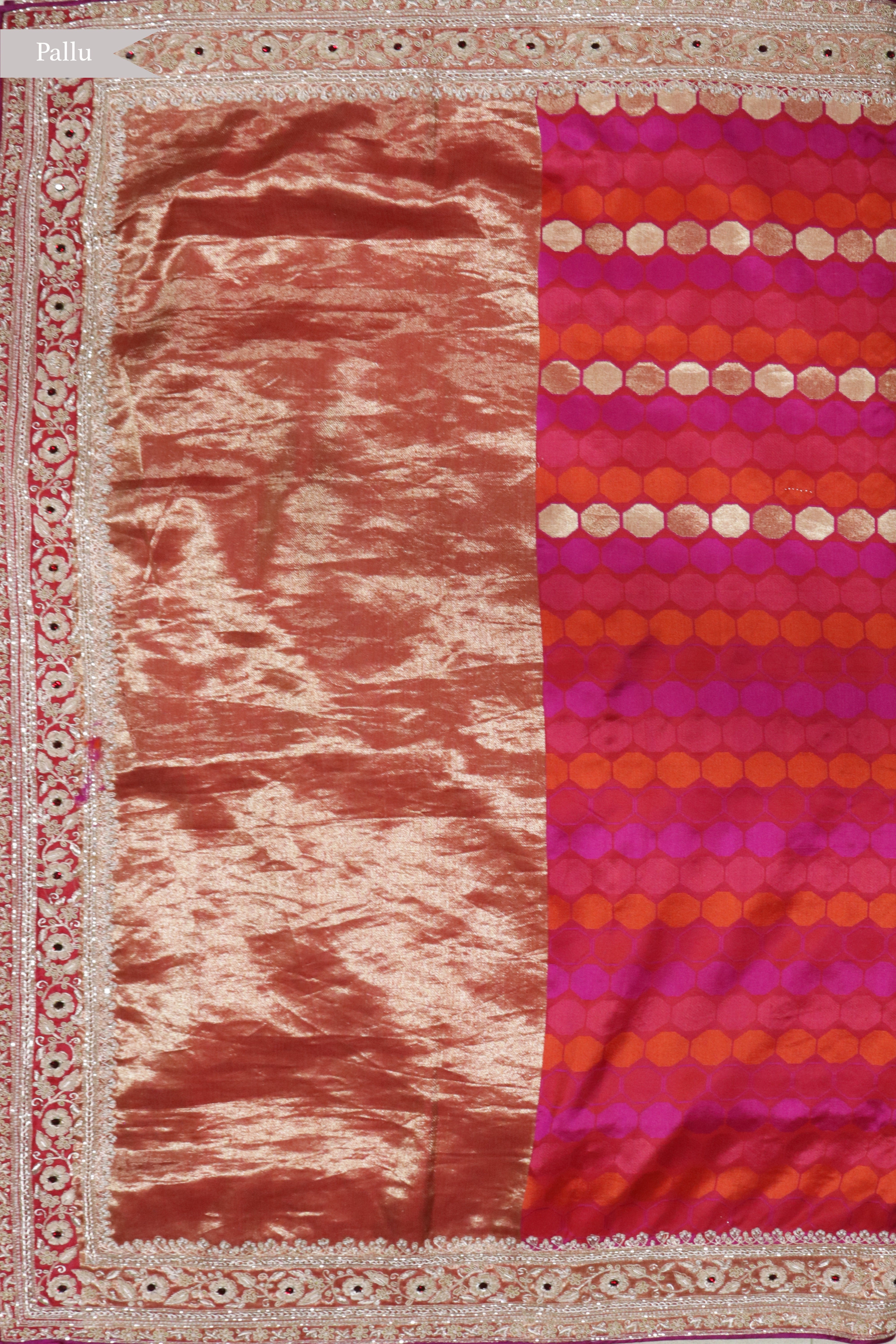 Pink Orange Banarasi Silk Saree