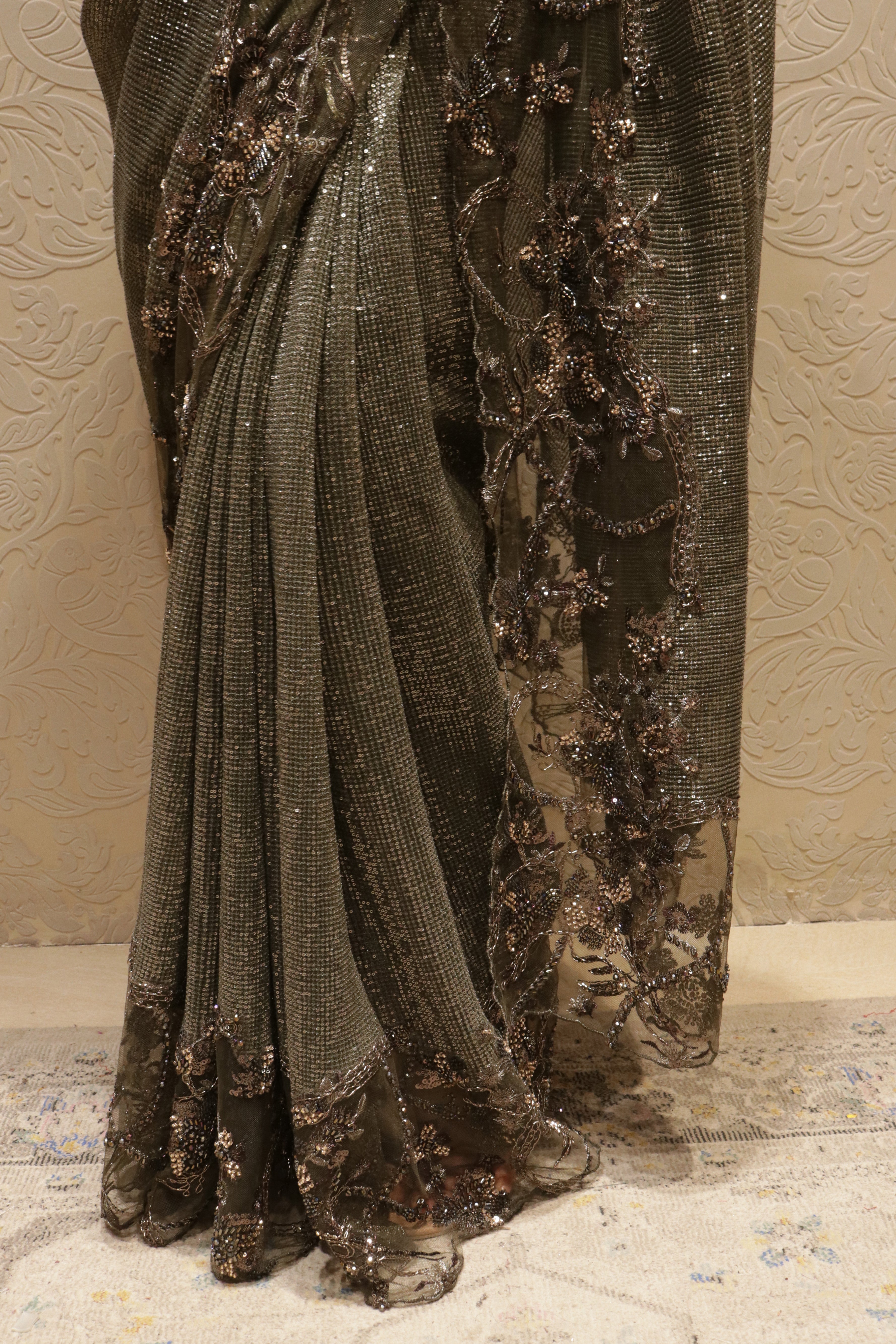 Mehendi Green Net Saree