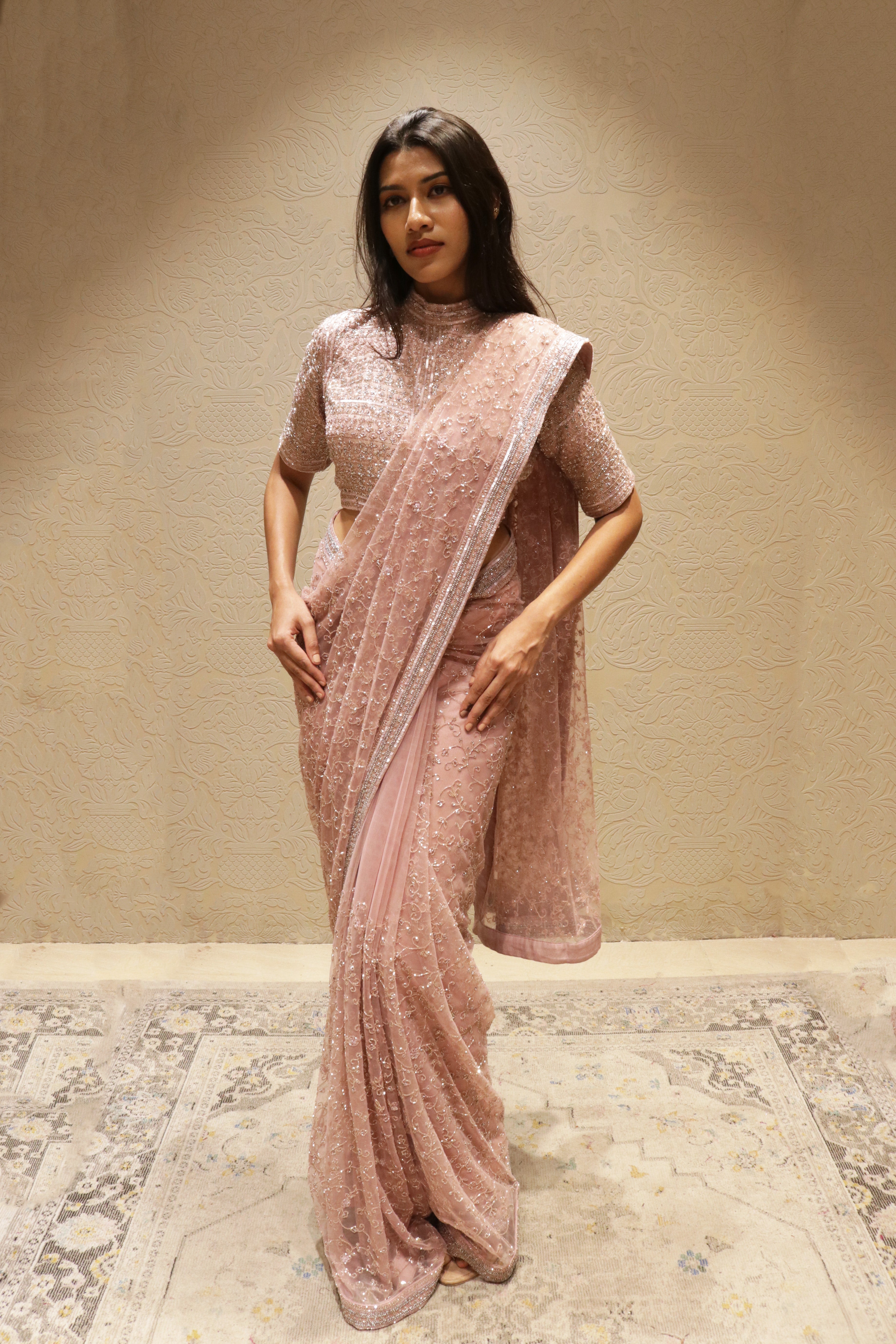 Lavender Net Saree