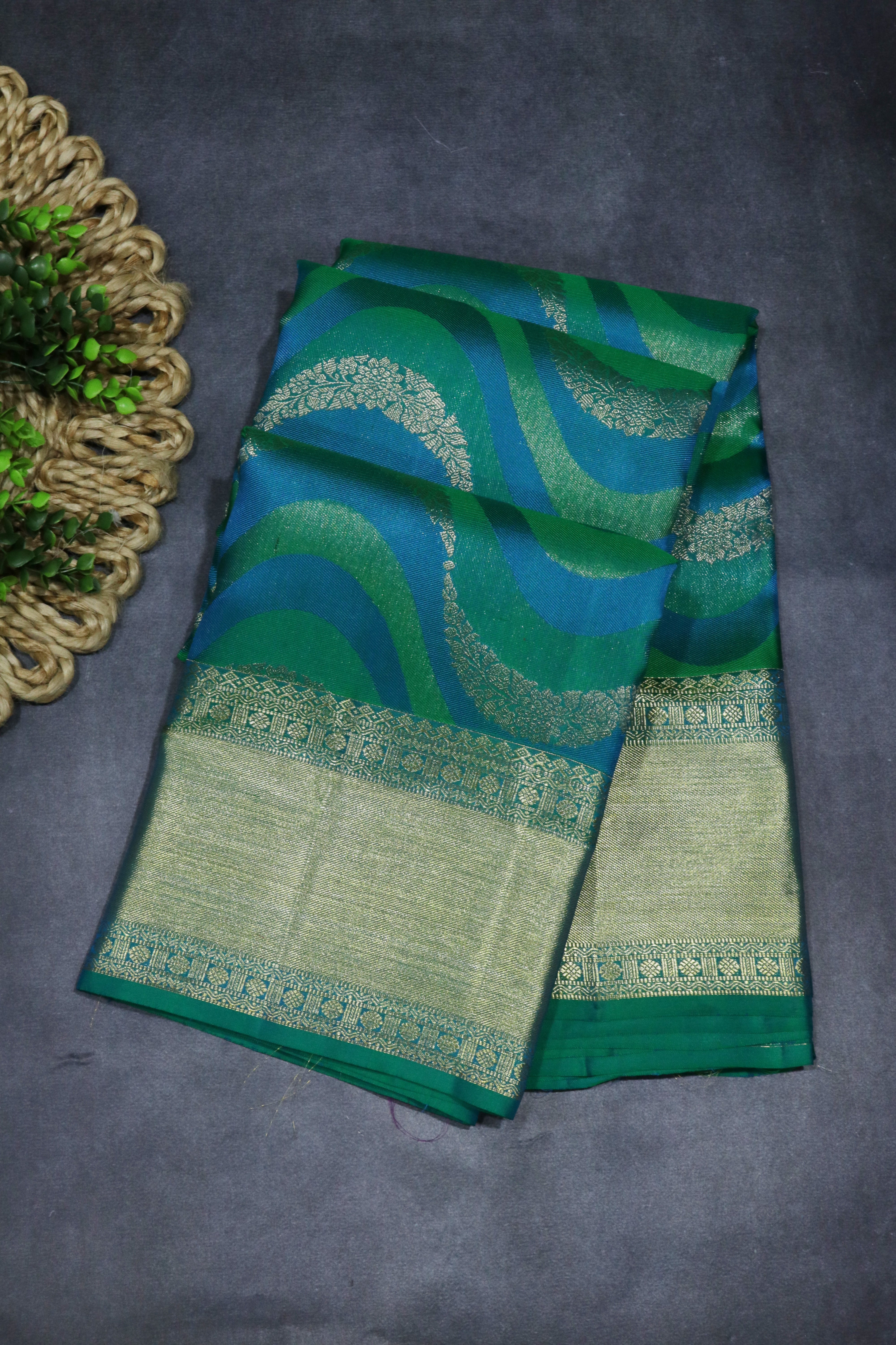 Teal Kanchivaram Silk Saree