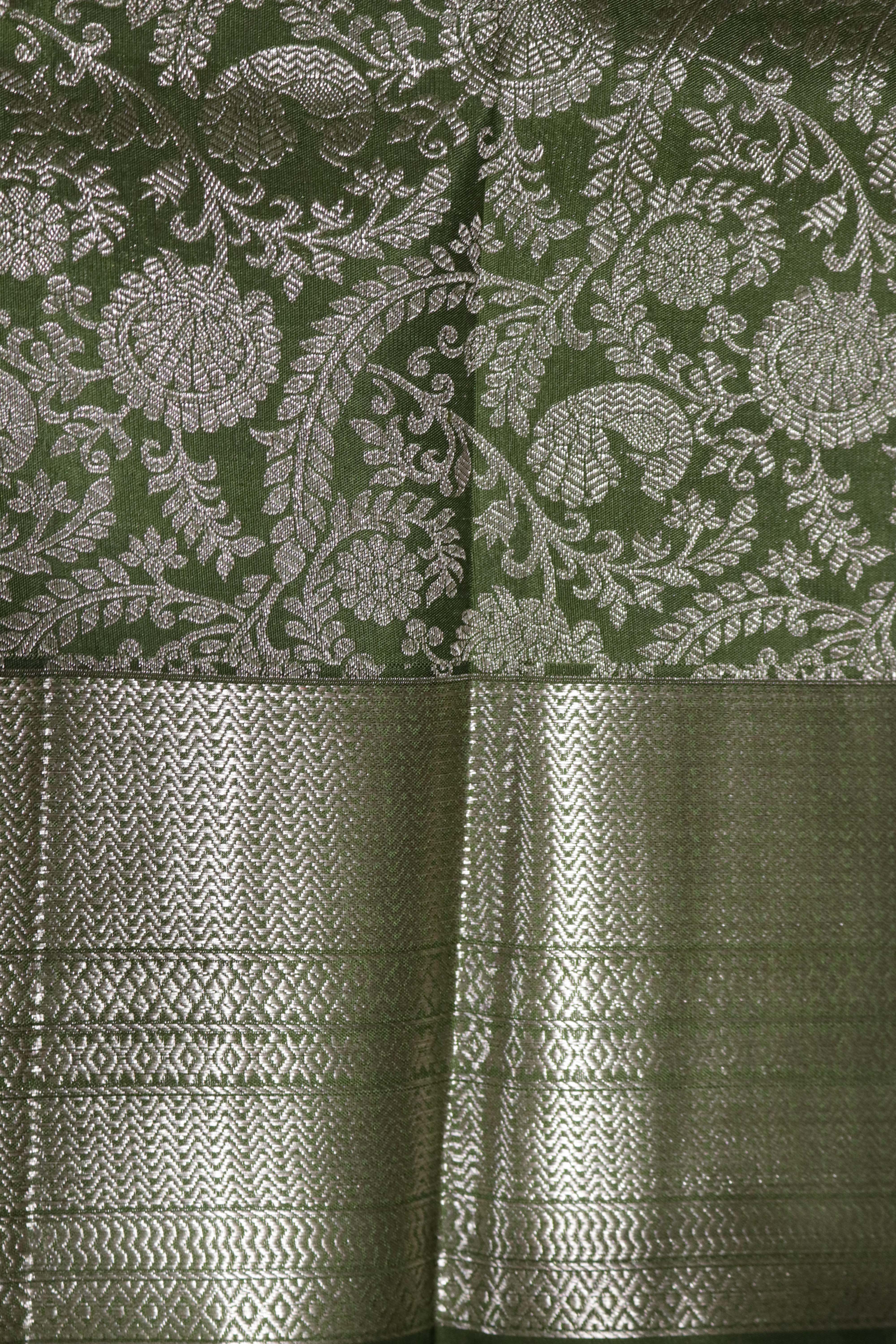 Olive Green Kanchivaram Silk Saree