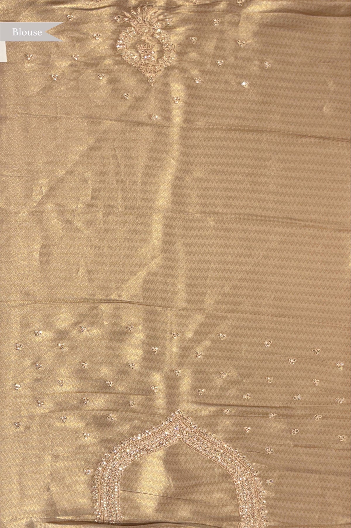 Rose Gold Zari Weave Saree with Zardosi Work - Mokshaa
