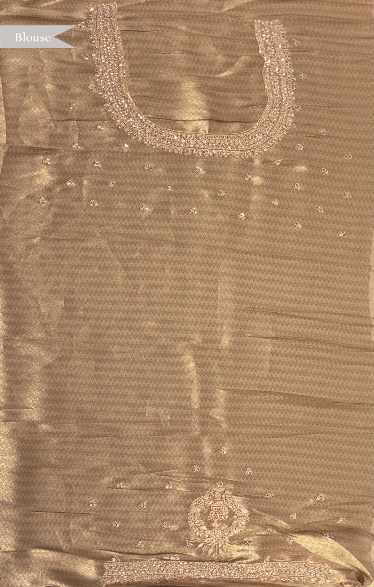 Rose Gold Zari Weave Saree with Zardosi Work - Mokshaa