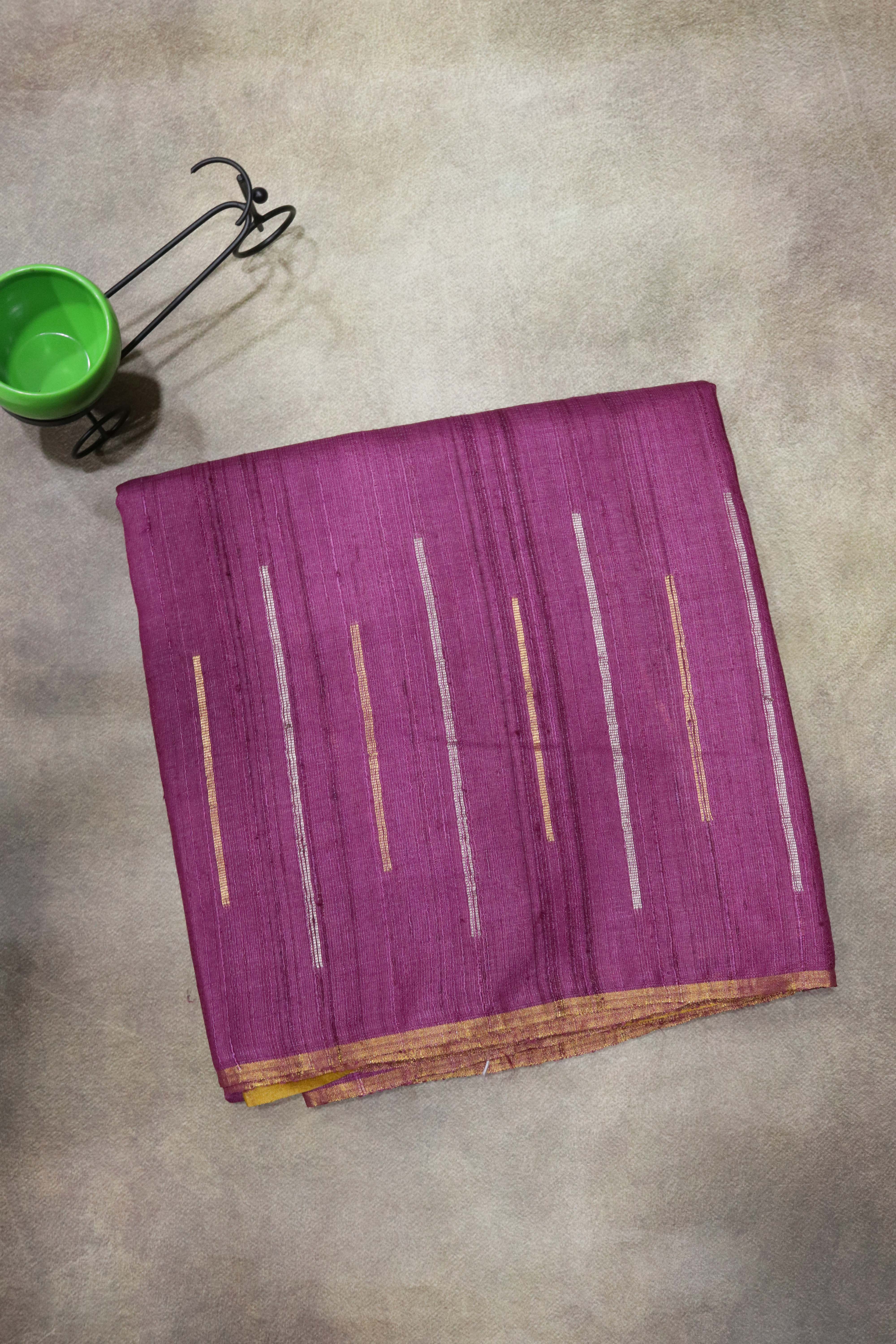 Onion Pink Tussar Silk Saree