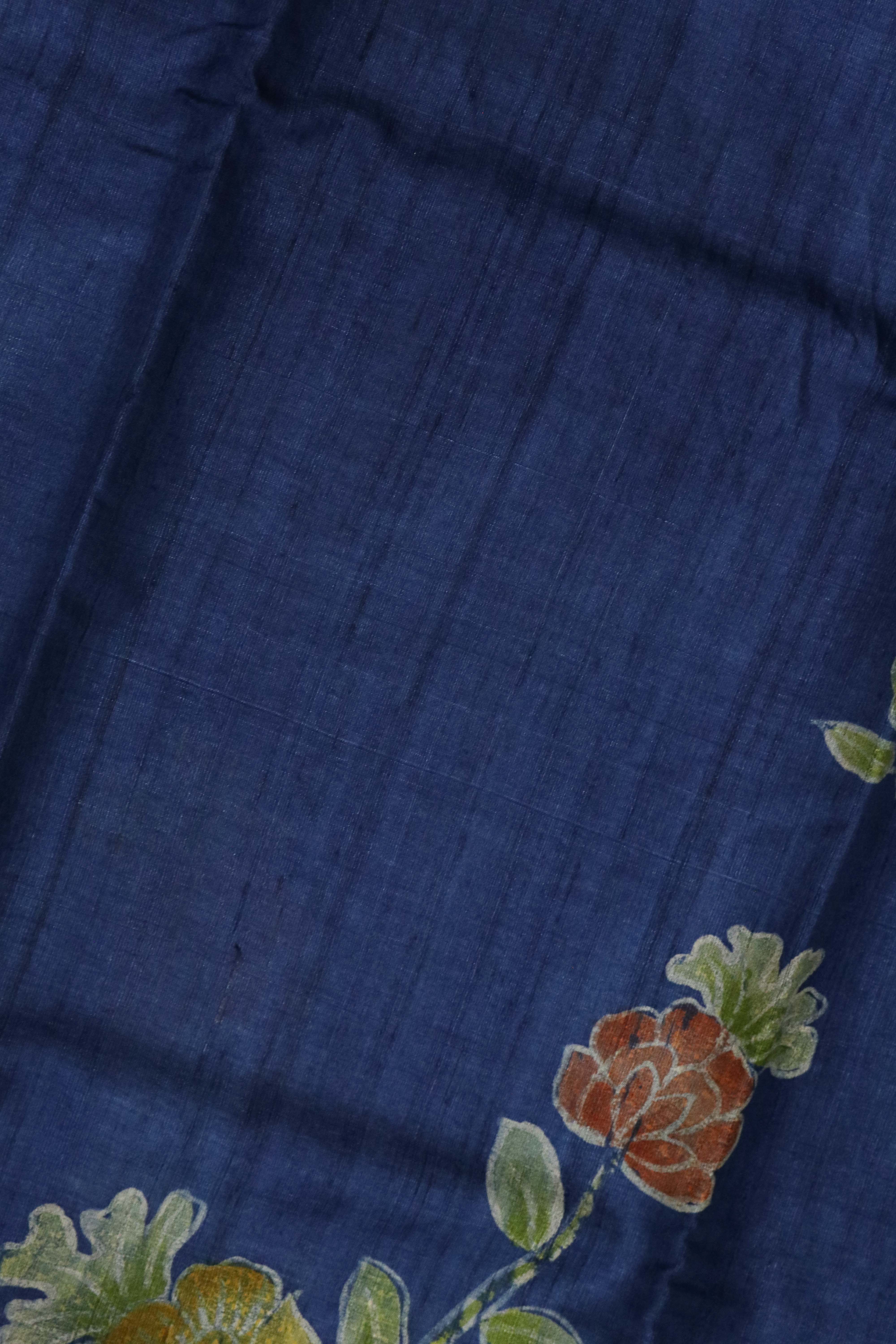 Indigo Blue Tussar Silk Saree