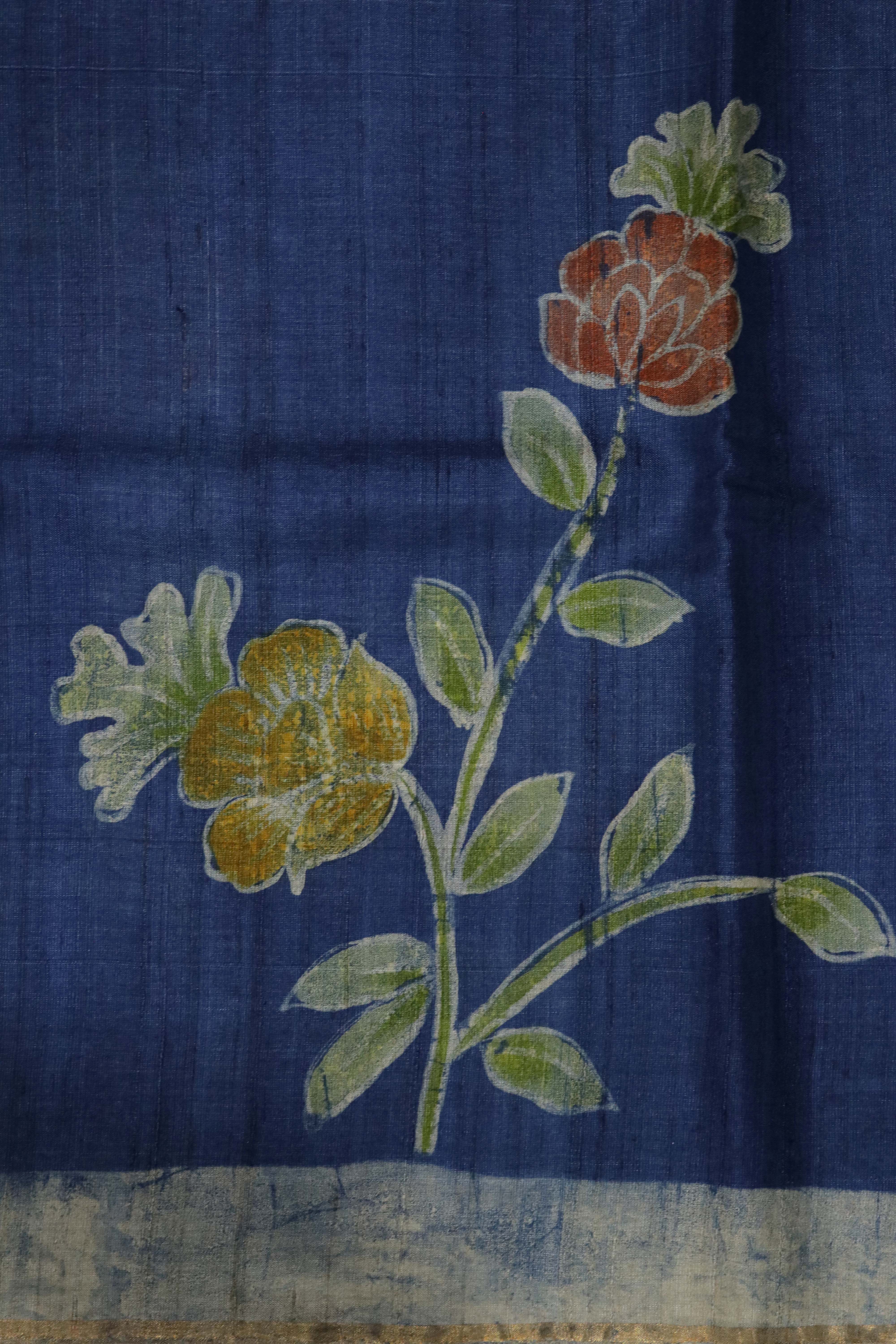 Indigo Blue Tussar Silk Saree