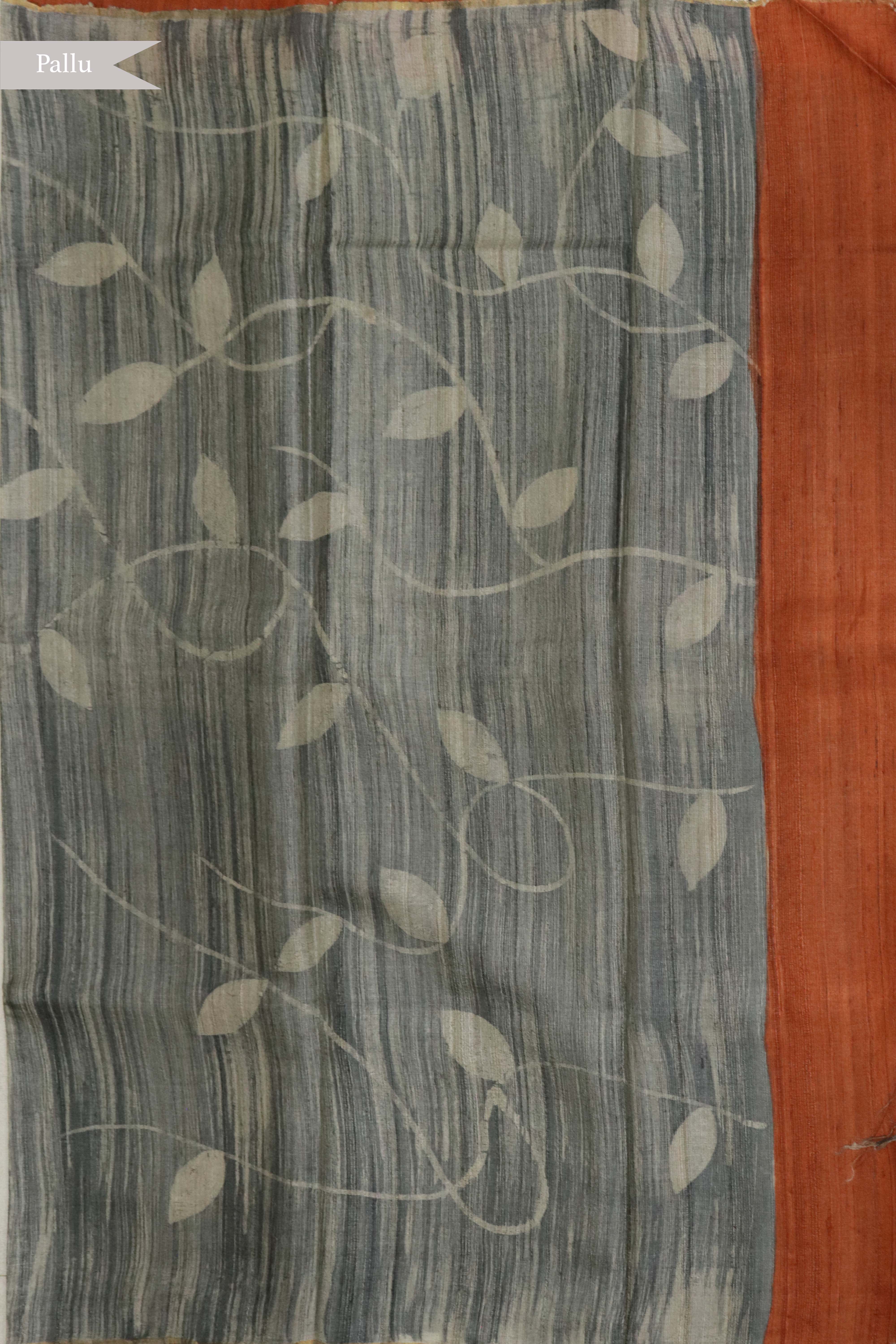 Rust Floral Tussar Silk Saree
