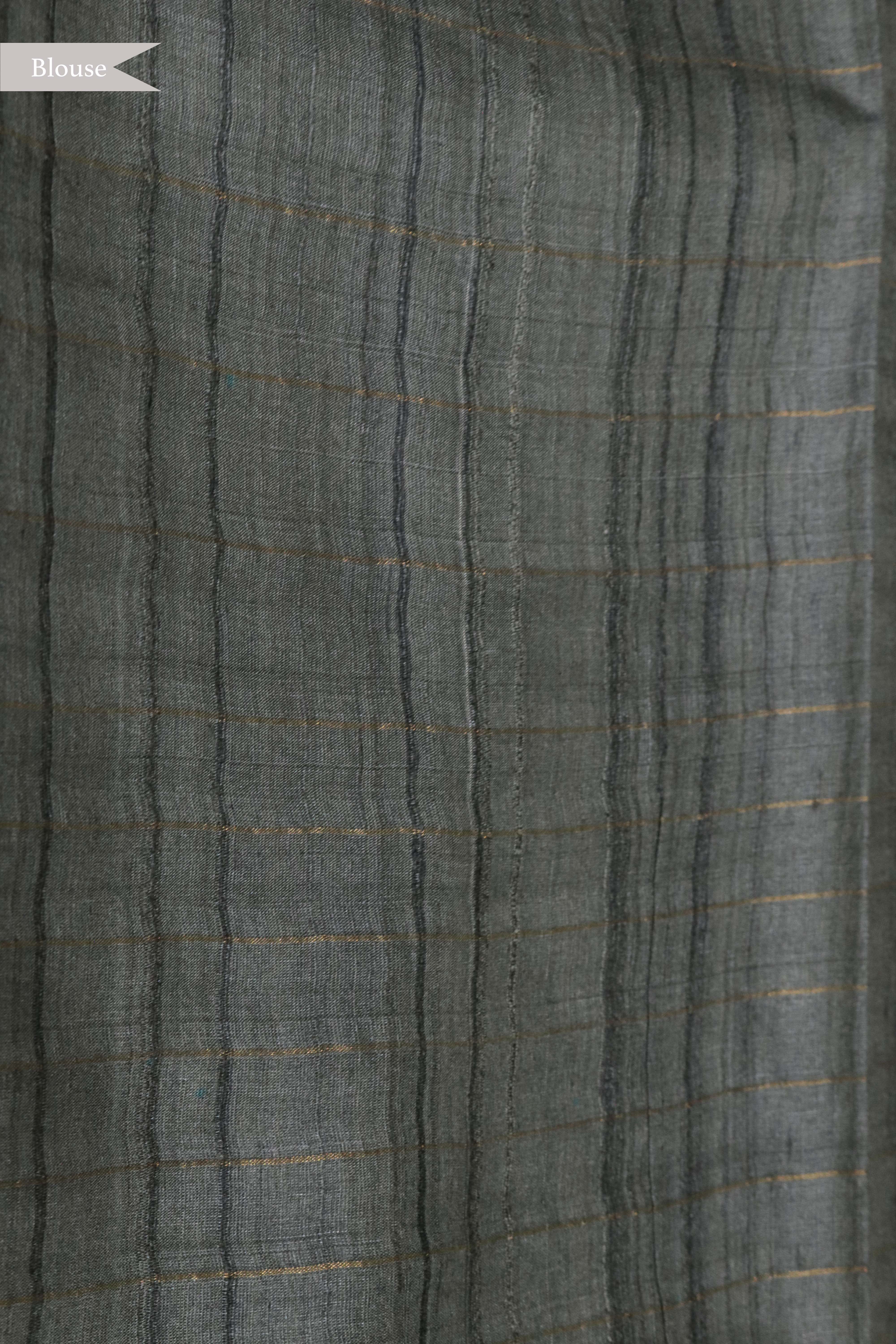 Rust Floral Tussar Silk Saree