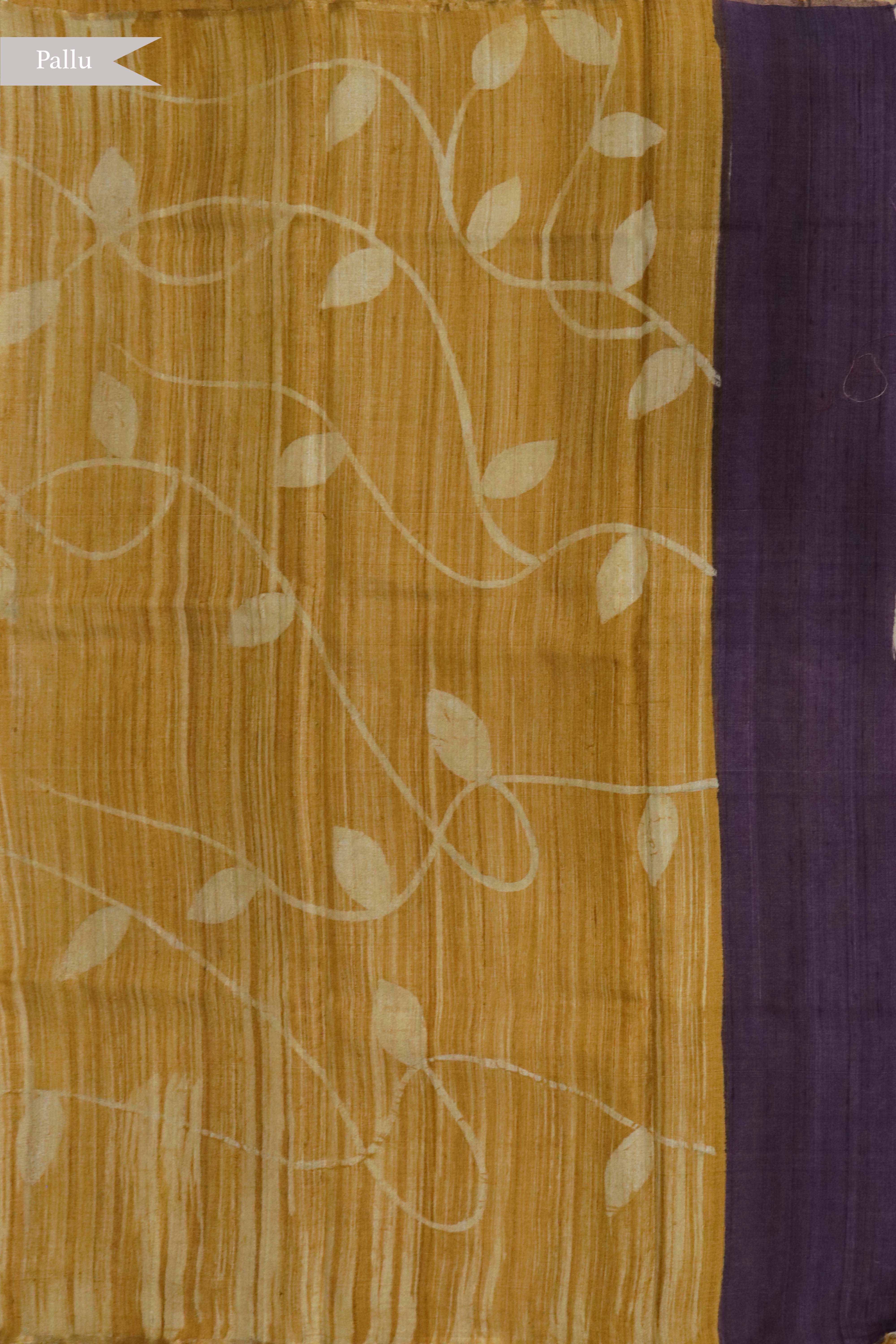 Dark Violet Floral Tussar Silk Saree