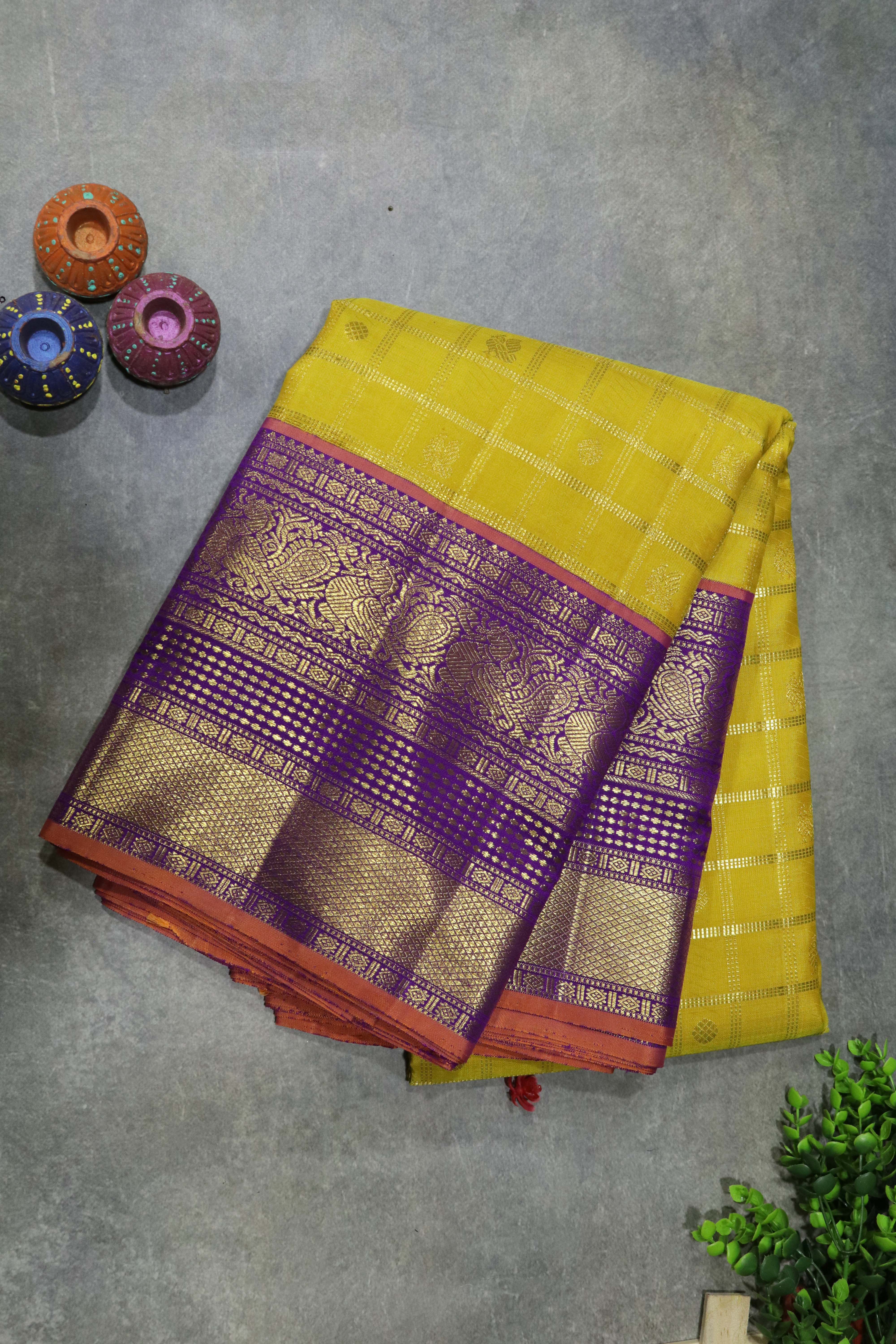 Mustard Yellow Kanchivaram Silk Saree
