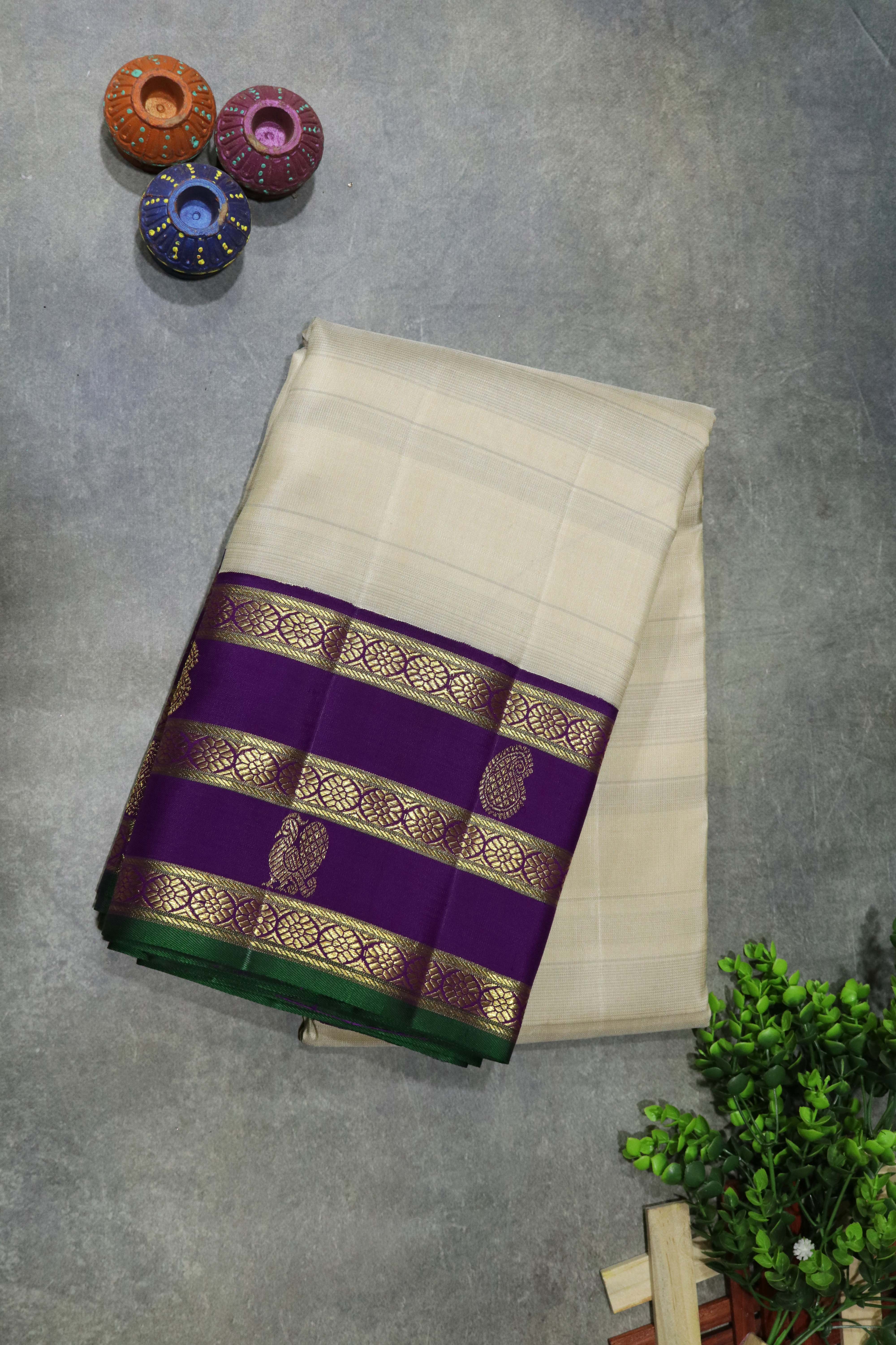 Off White Kanchivaram Silk Saree